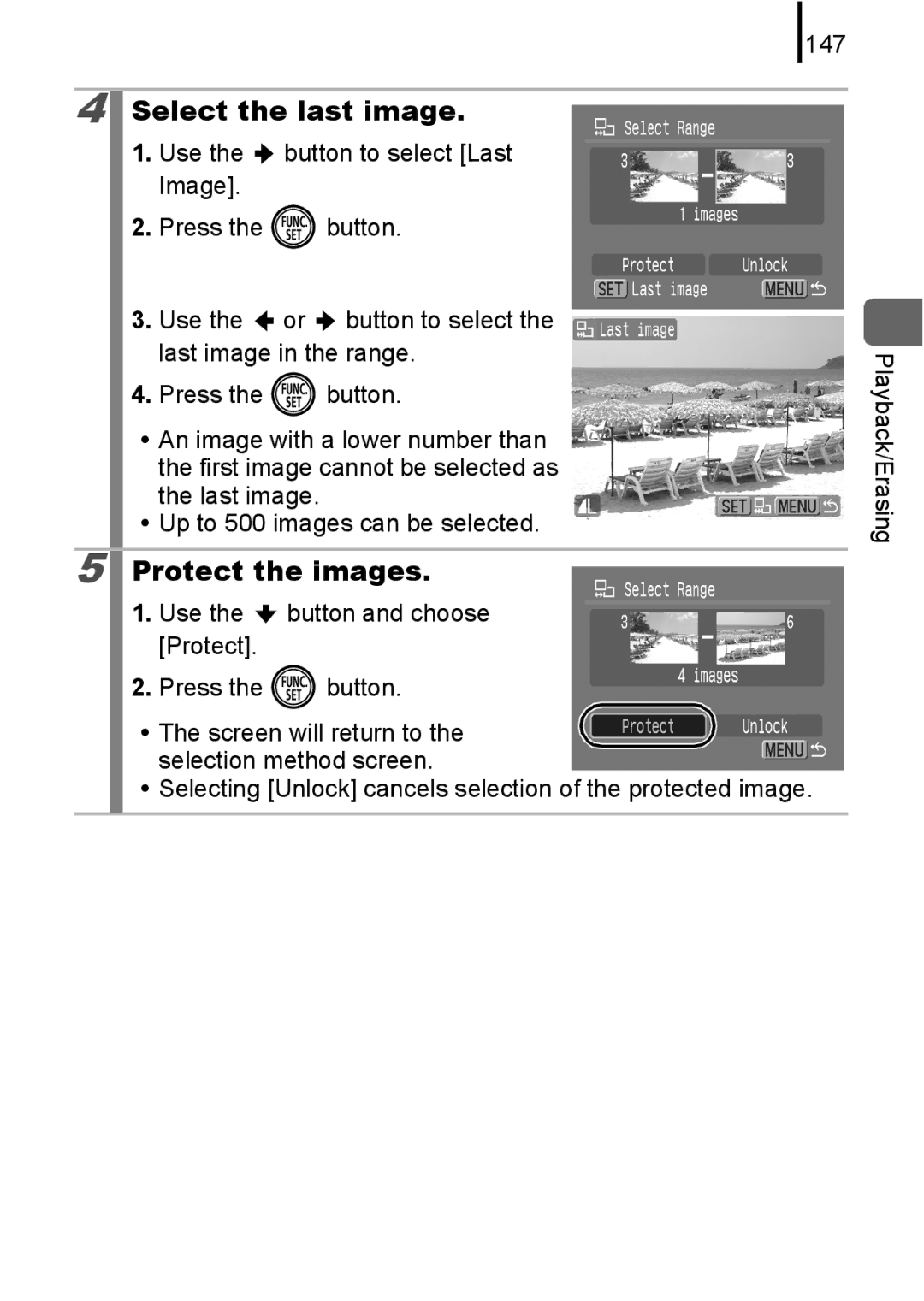 Canon 85IS manual Protect the images, 147 