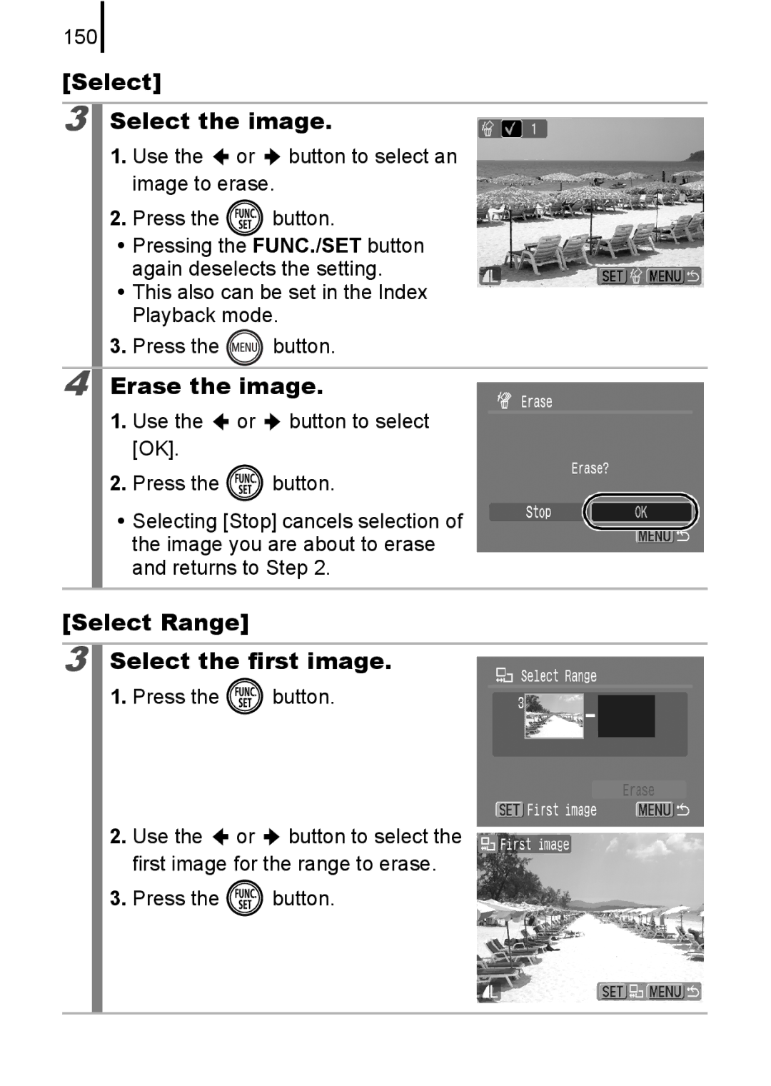 Canon 85IS manual Select Select the image, Erase the image, 150 