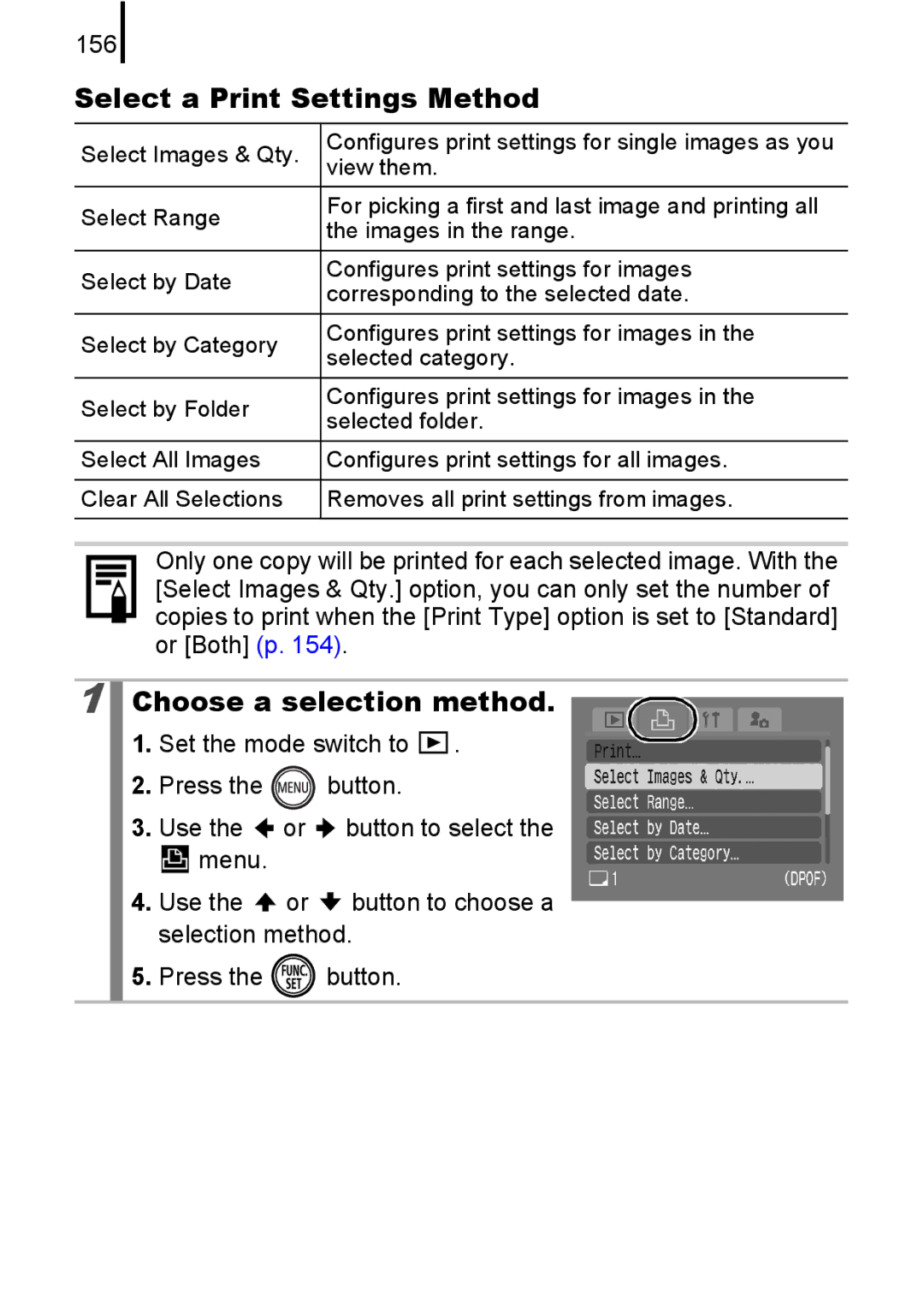 Canon 85IS manual Select a Print Settings Method, 156 