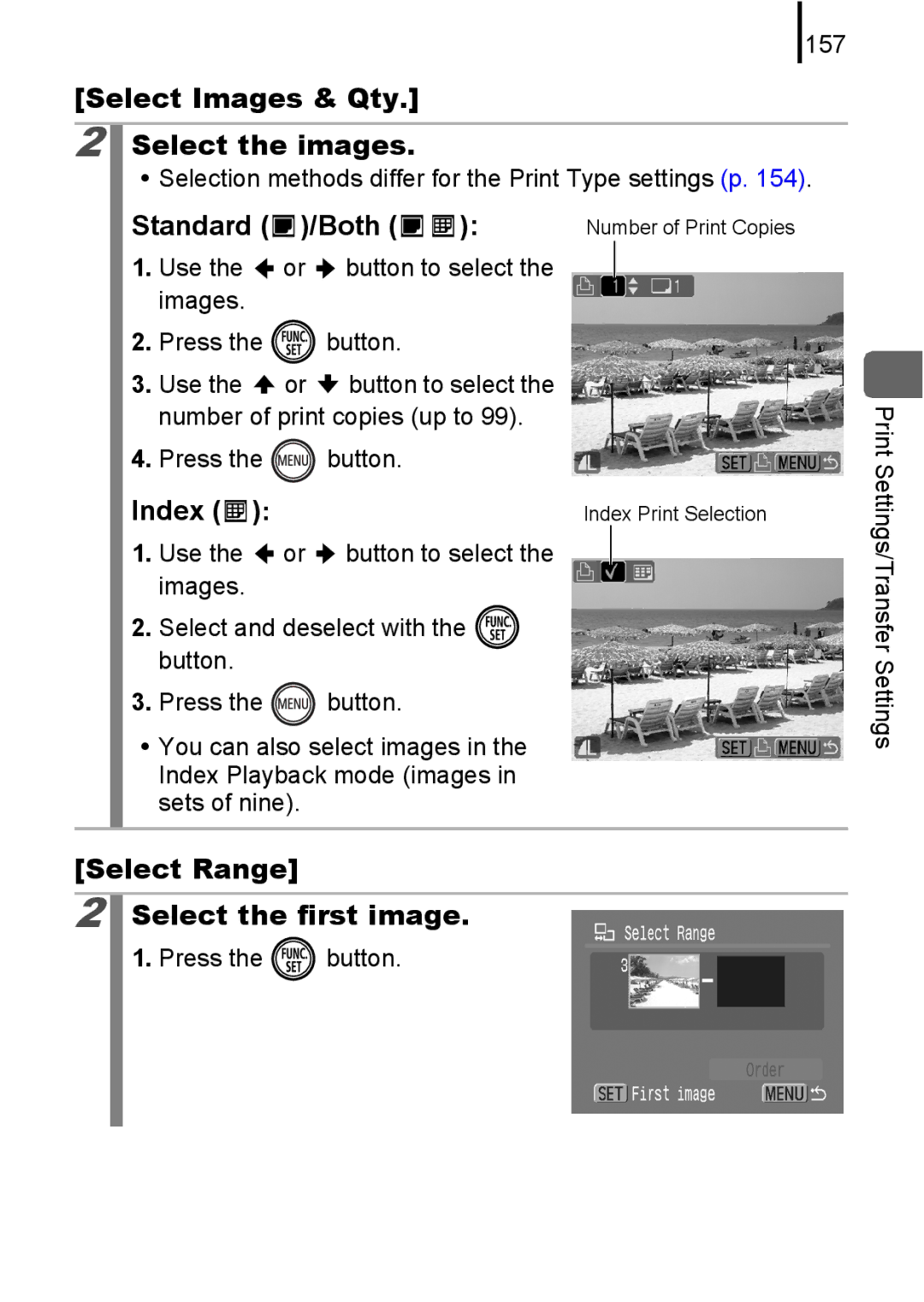 Canon 85IS manual Select Images & Qty Select the images, Standard /Both, Index 