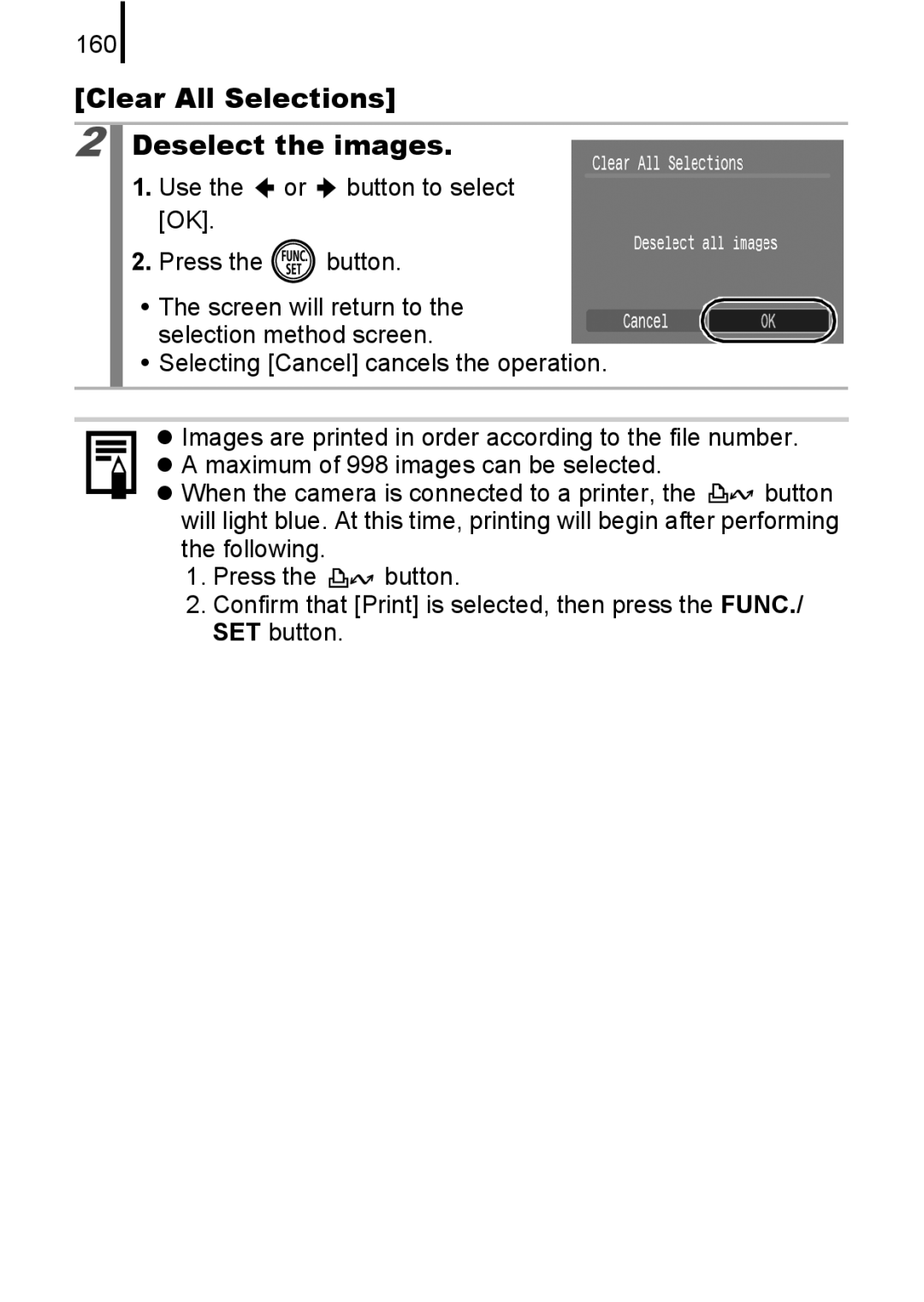 Canon 85IS manual Clear All Selections Deselect the images, 160 