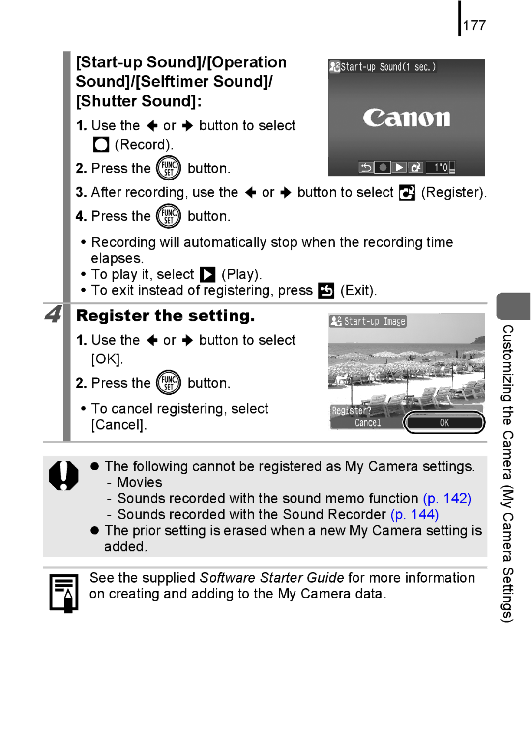 Canon 85IS manual Register the setting, 177, Registering, press Exit 