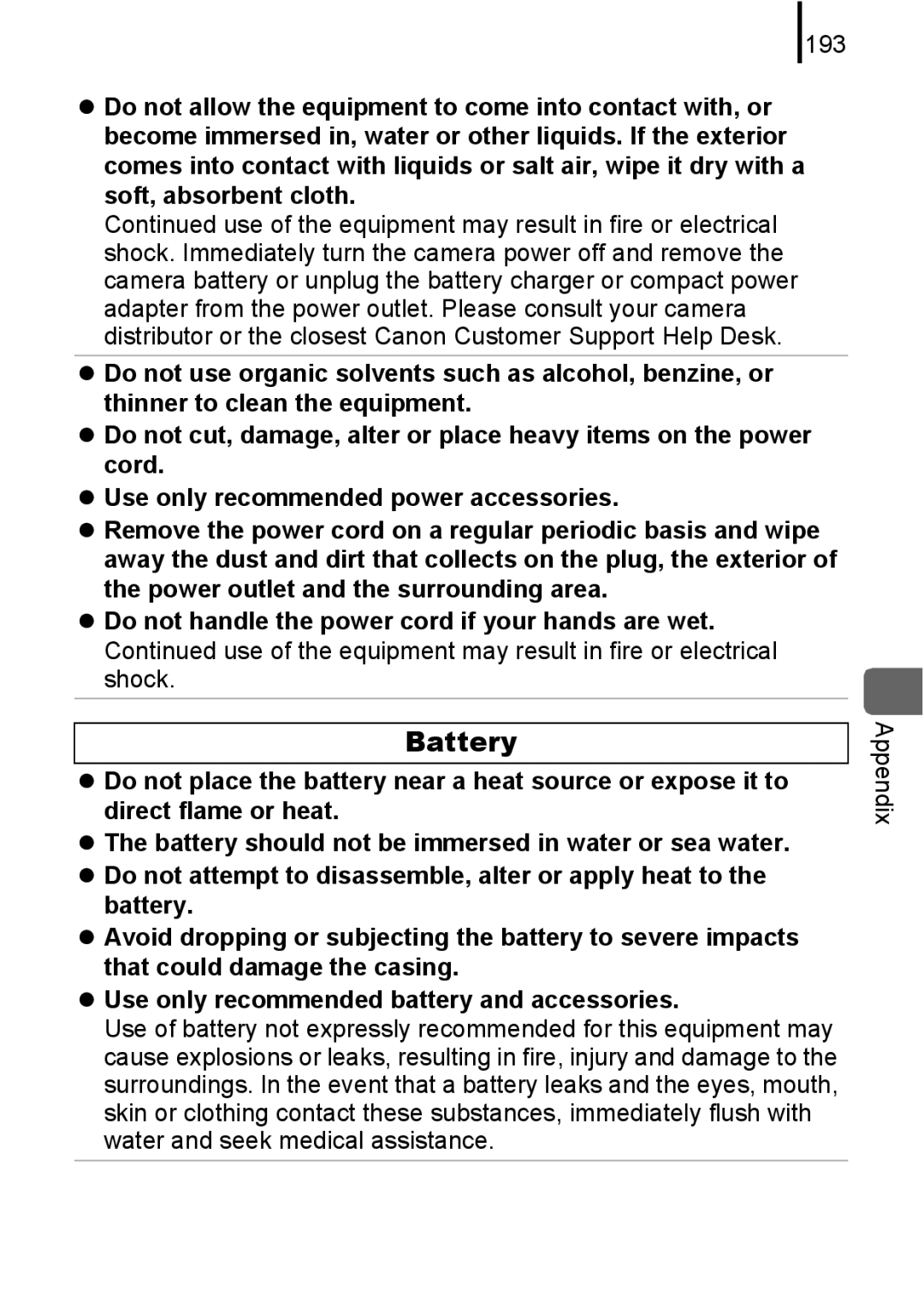 Canon 85IS manual Battery, 193 