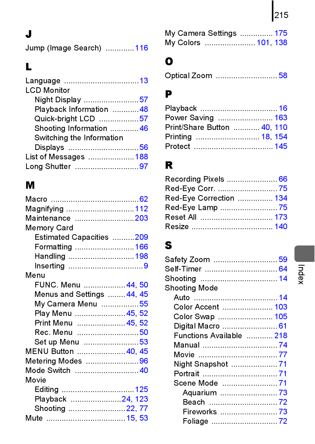 Canon 85IS manual 215, Menu 