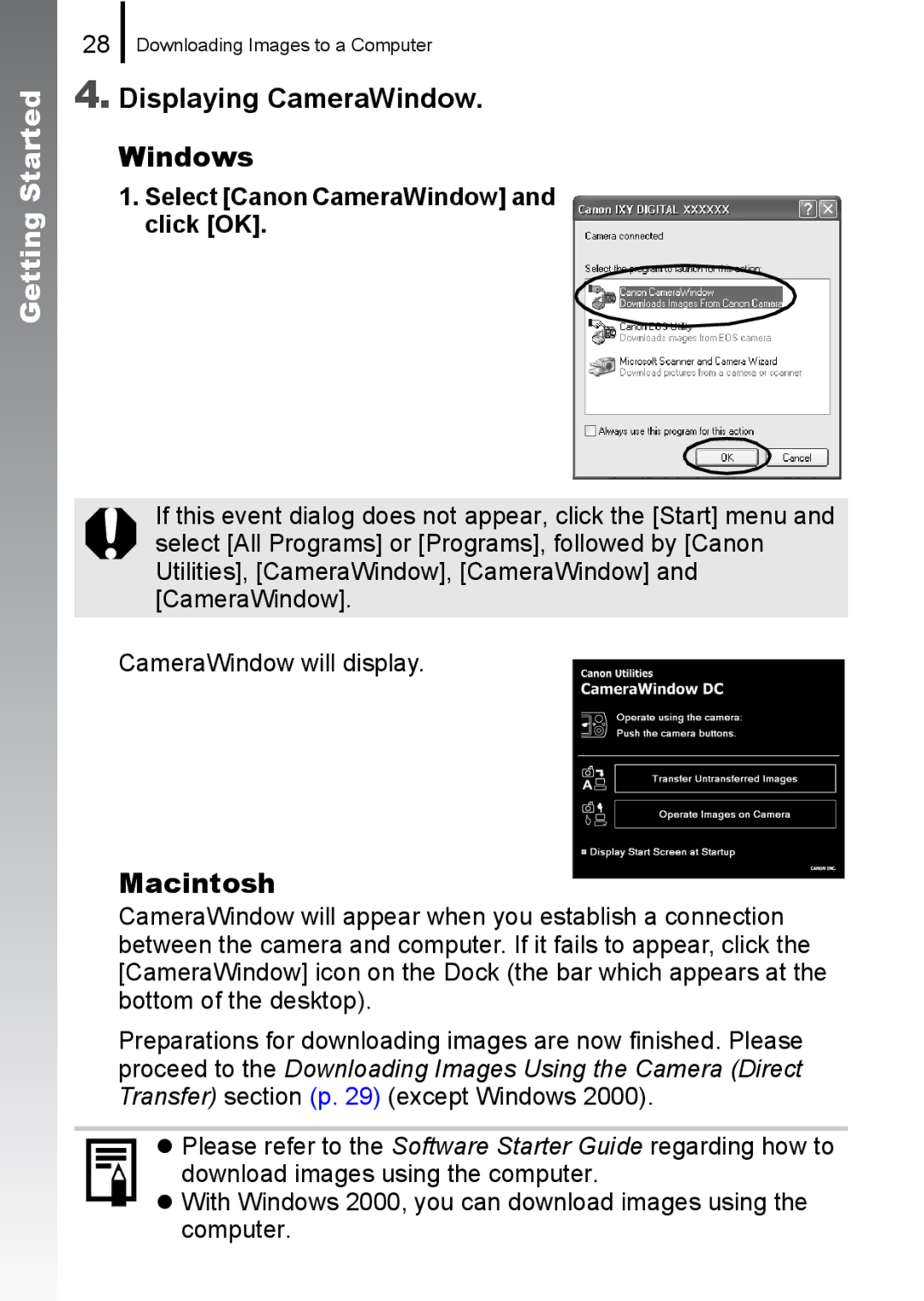 Canon 85IS manual Displaying CameraWindow Windows, Select Canon CameraWindow and click OK 