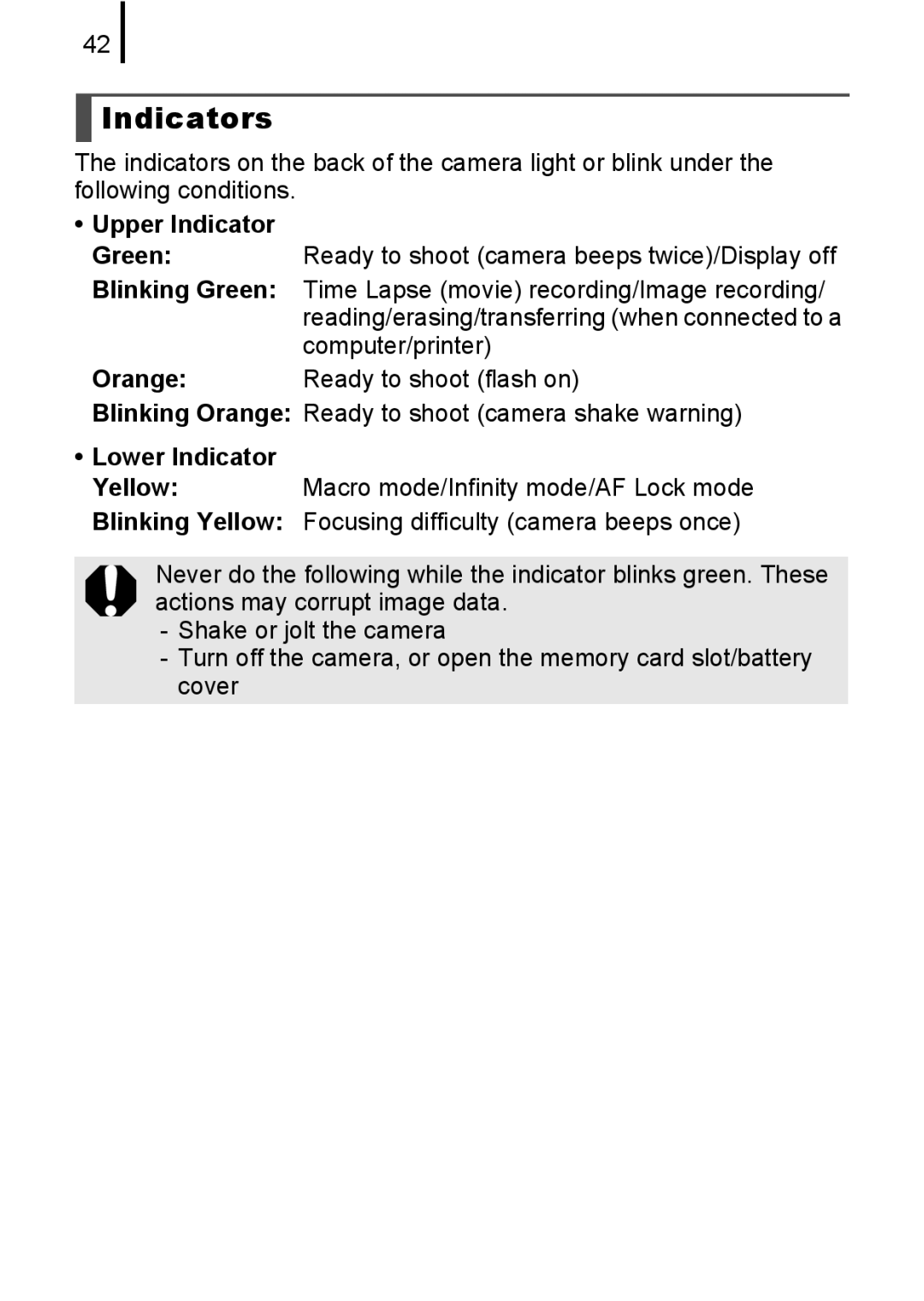 Canon 85IS manual Indicators, Upper Indicator, Lower Indicator 