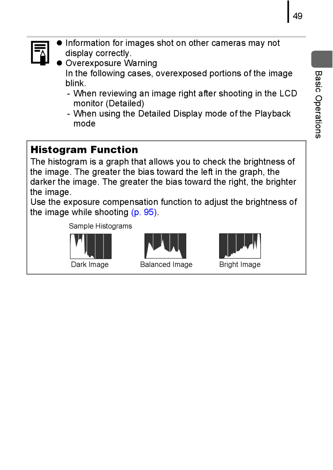 Canon 85IS manual Histogram Function 