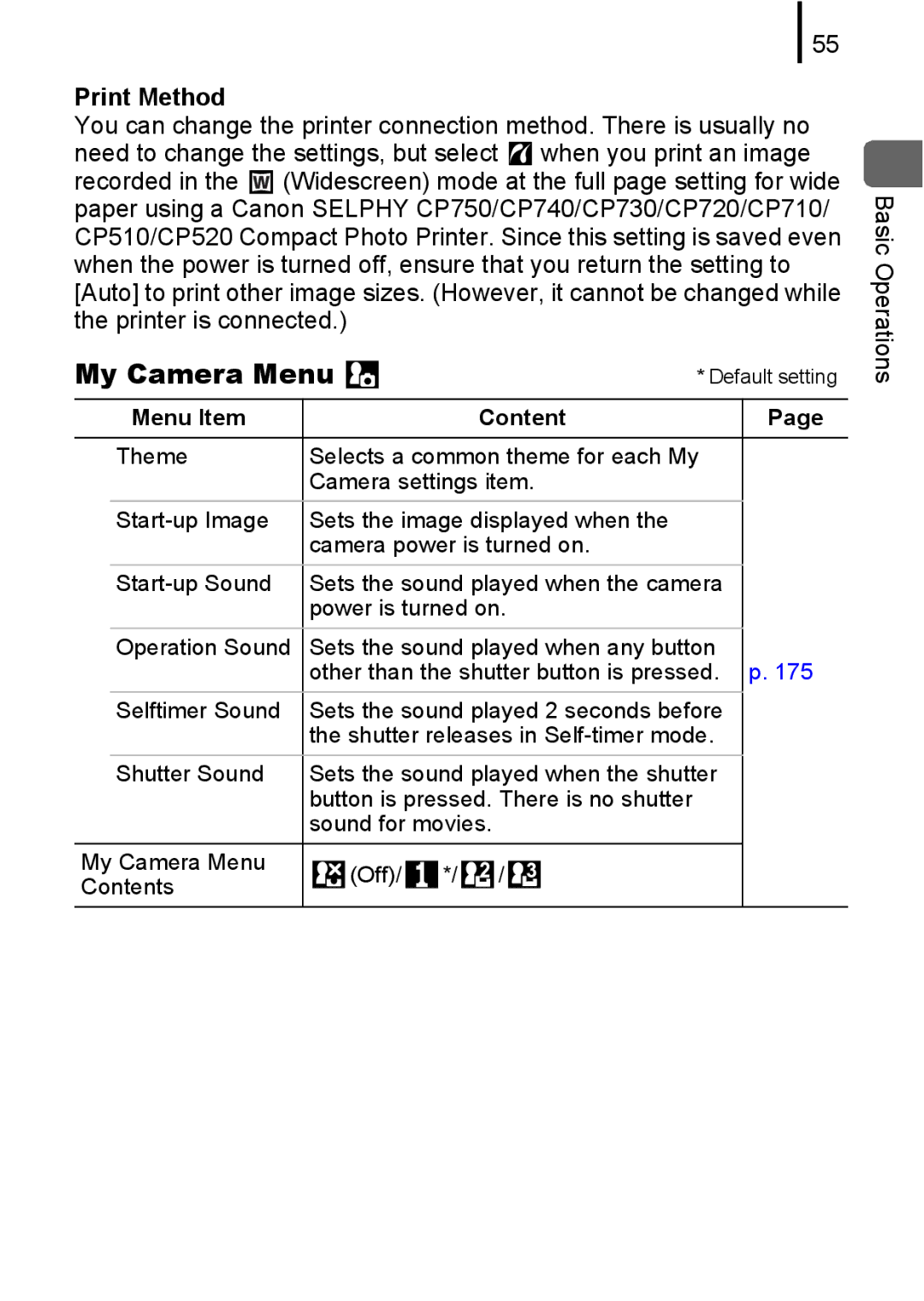 Canon 85IS manual My Camera Menu, Print Method 