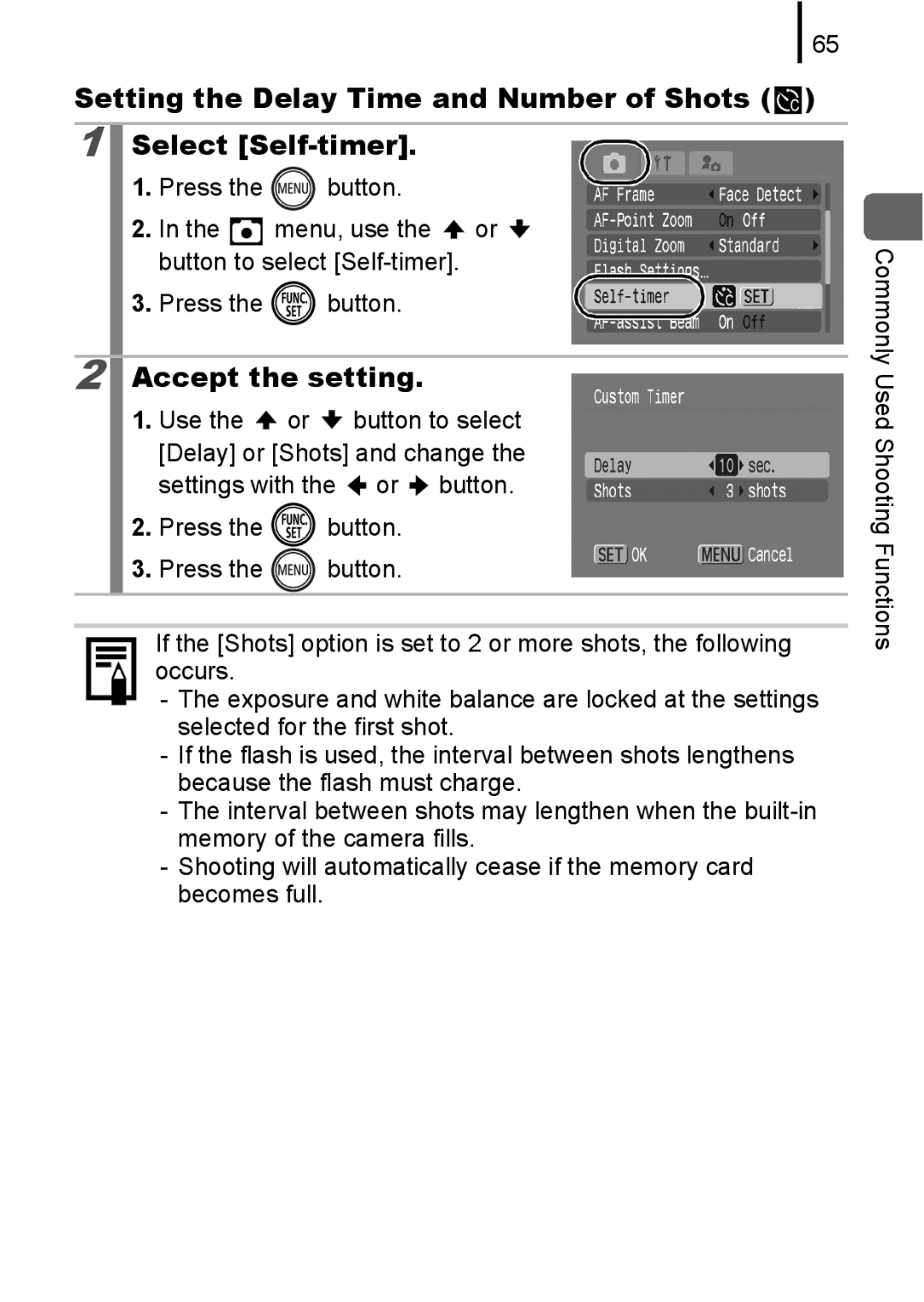 Canon 85IS manual Setting the Delay Time and Number of Shots Select Self-timer 