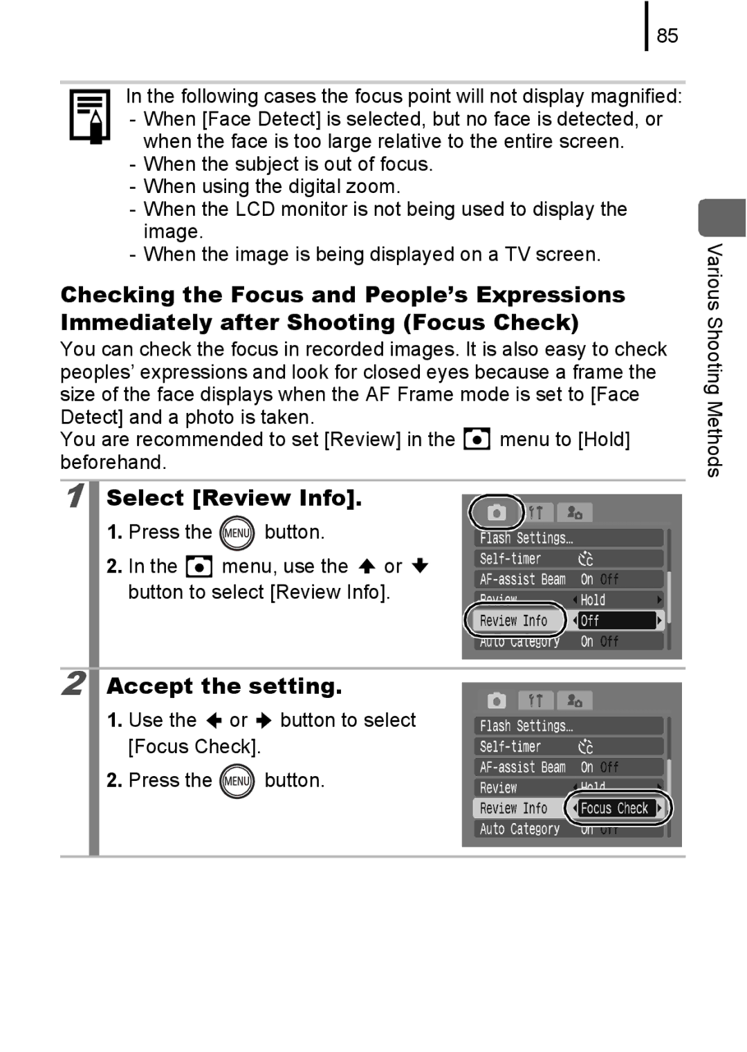 Canon 85IS manual Select Review Info 