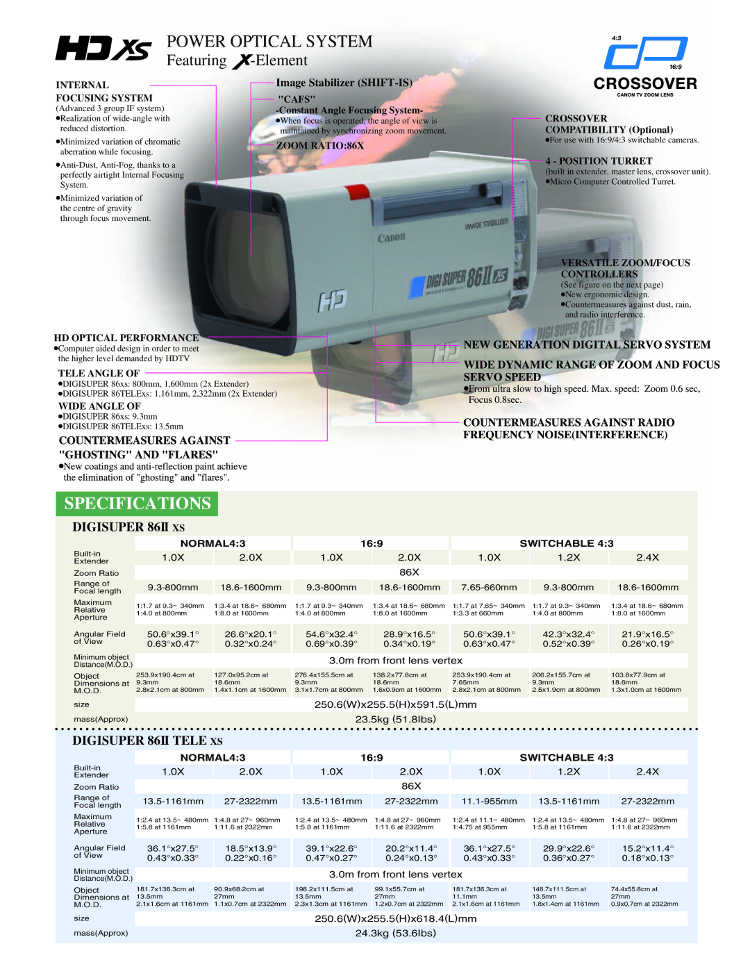 Canon 86 TELE manual Specifications, Digisuper 86II XS, Digisuper 86II Tele XS, Image Stabilizer SHIFT-IS 