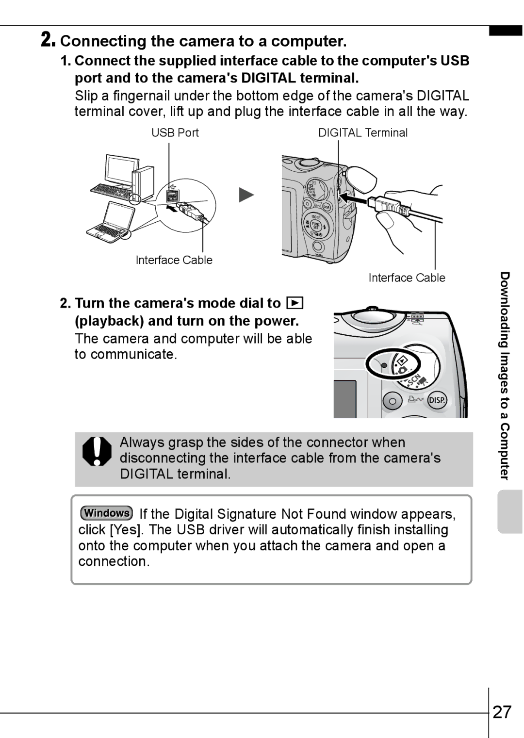 Canon 900 TI manual Connecting the camera to a computer, Turn the cameras mode dial to playback and turn on the power 