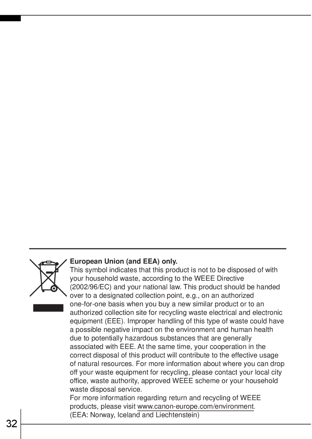 Canon 900 TI manual European Union and EEA only 