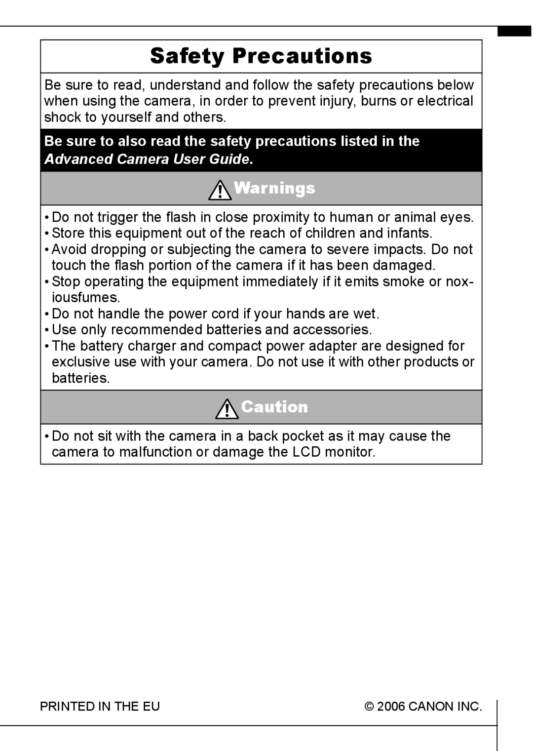 Canon 900 TI manual Safety Precautions 