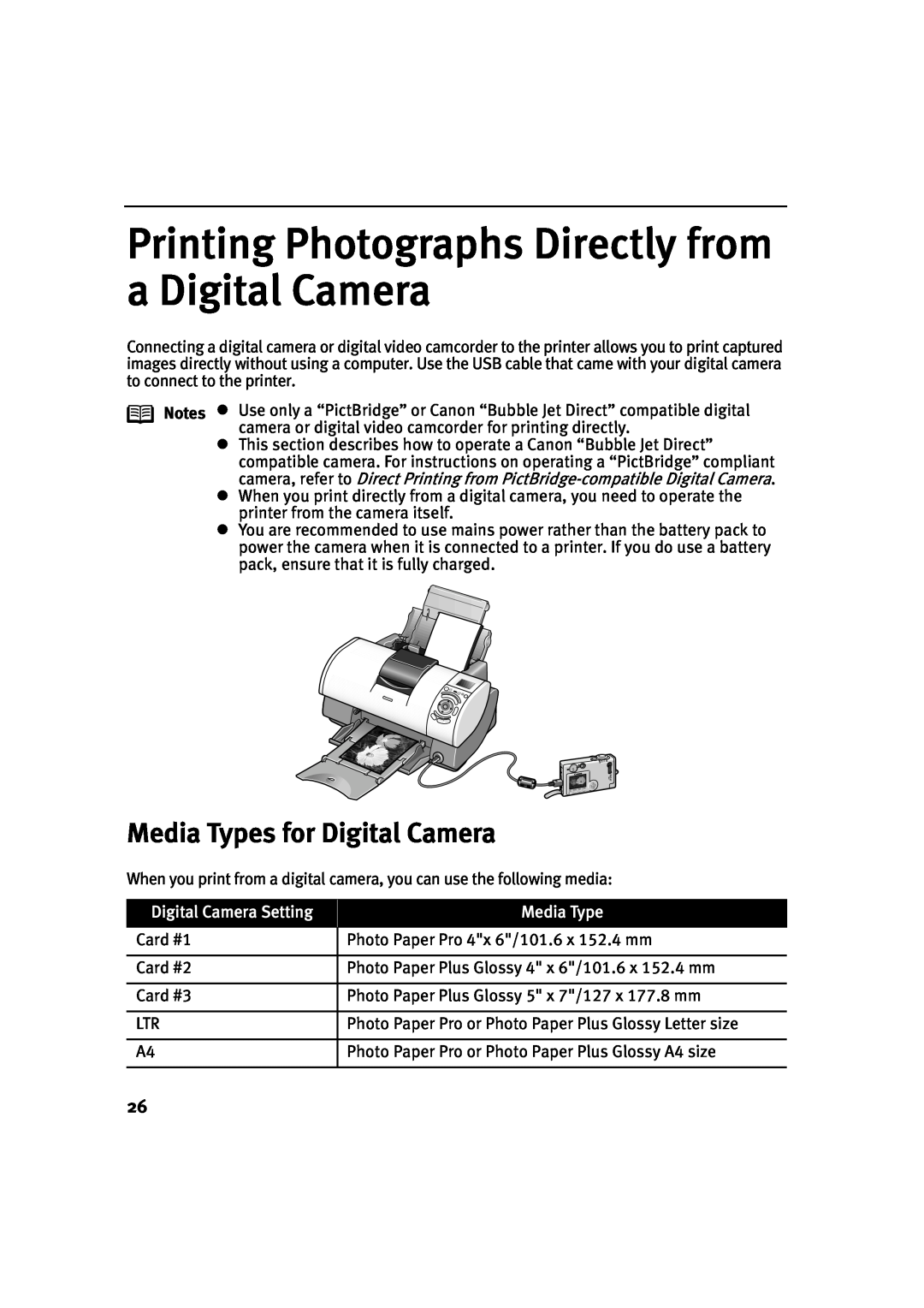 Canon 900D Printing Photographs Directly from a Digital Camera, Media Types for Digital Camera, Digital Camera Setting 