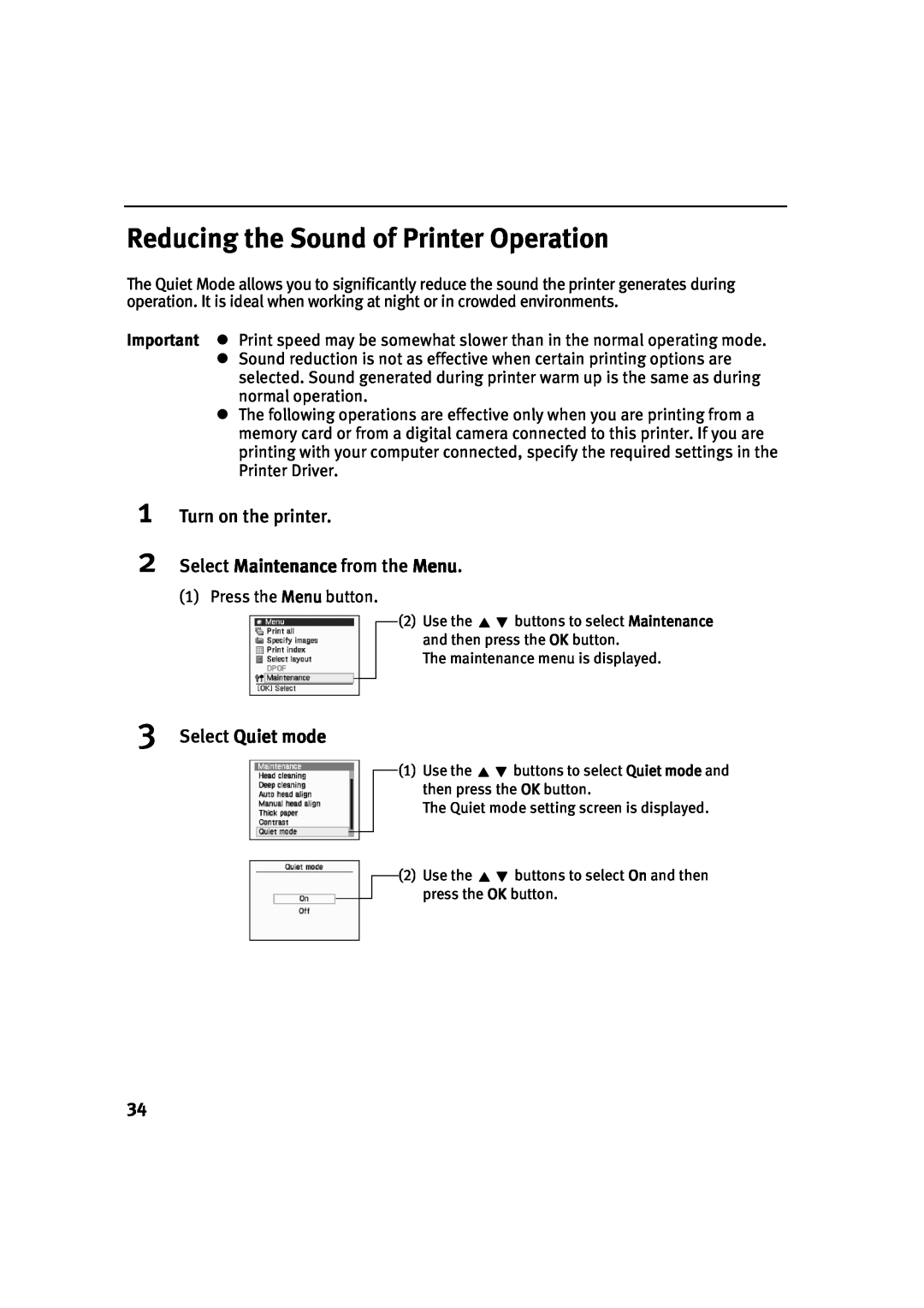 Canon 900D manual Reducing the Sound of Printer Operation, Select Quiet mode 