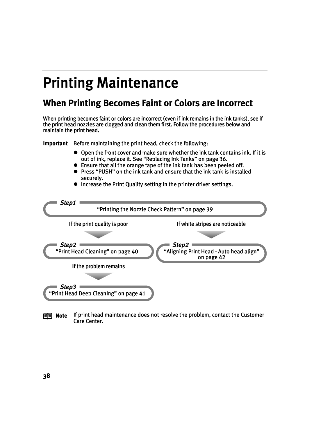 Canon 900D manual Printing Maintenance, When Printing Becomes Faint or Colors are Incorrect 
