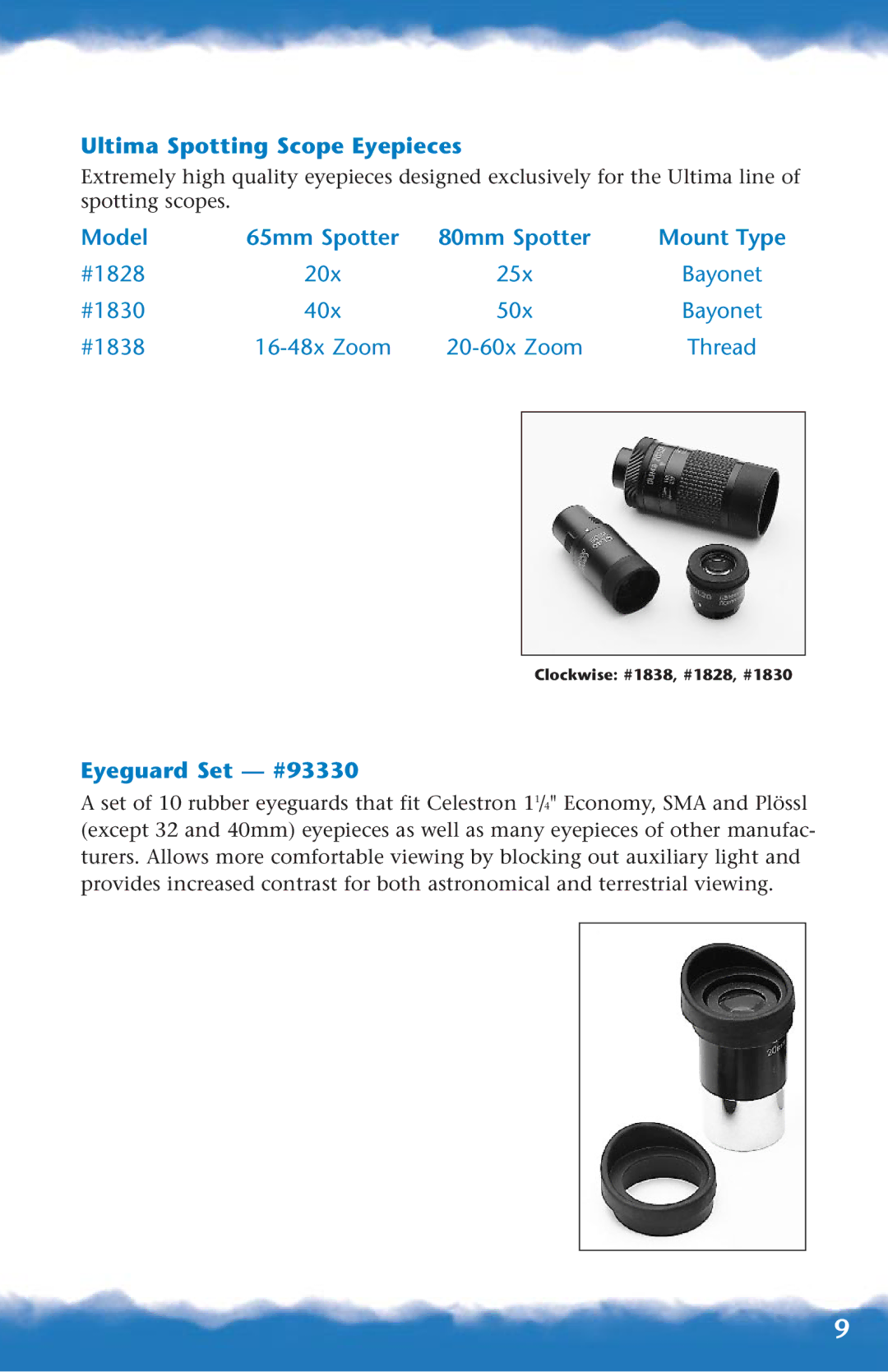 Canon 93518, 93515, 93517 Ultima Spotting Scope Eyepieces, Model 65mm Spotter 80mm Spotter Mount Type, Eyeguard Set #93330 