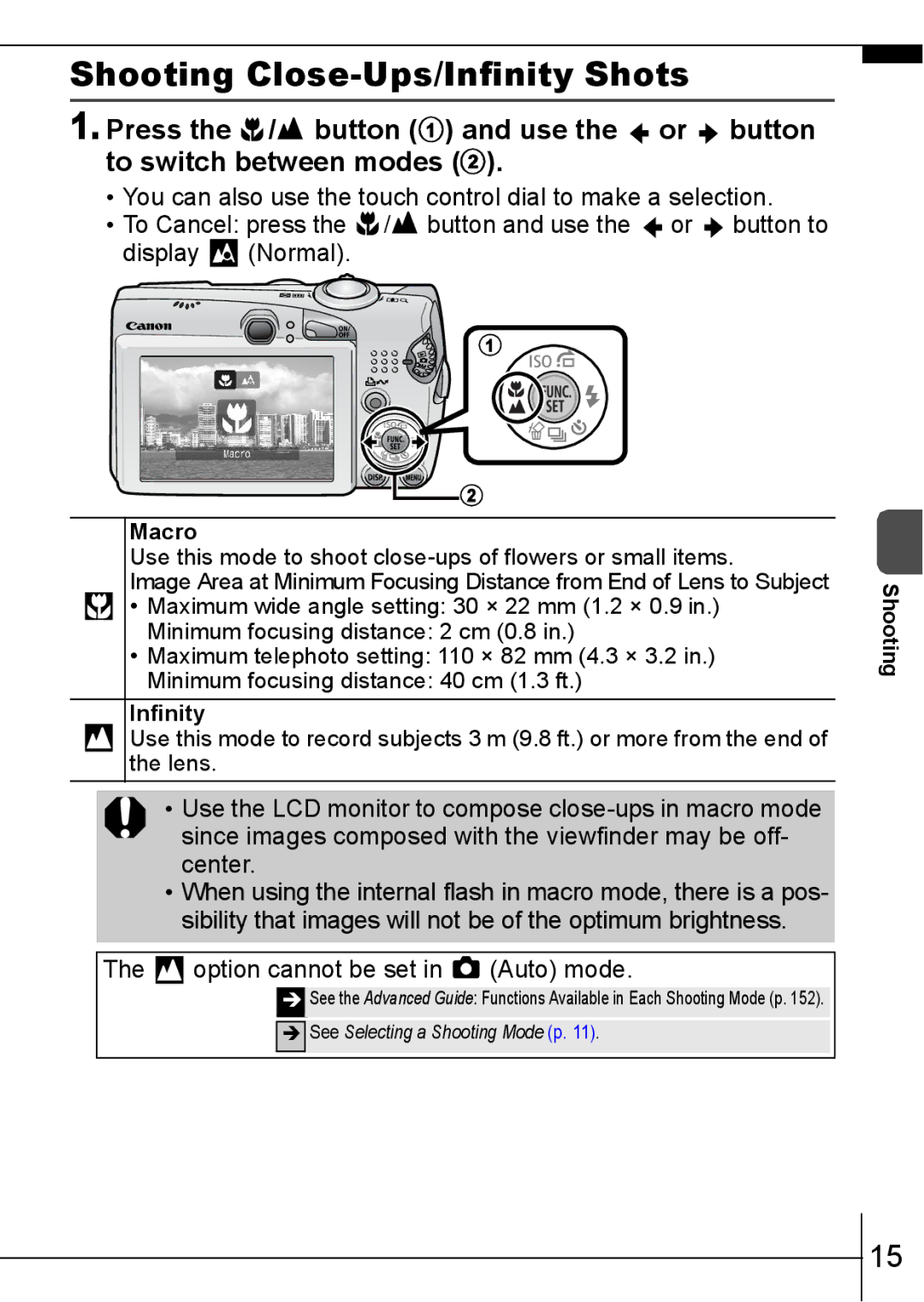 Canon 950IS manual Shooting Close-Ups/Infinity Shots, Macro 