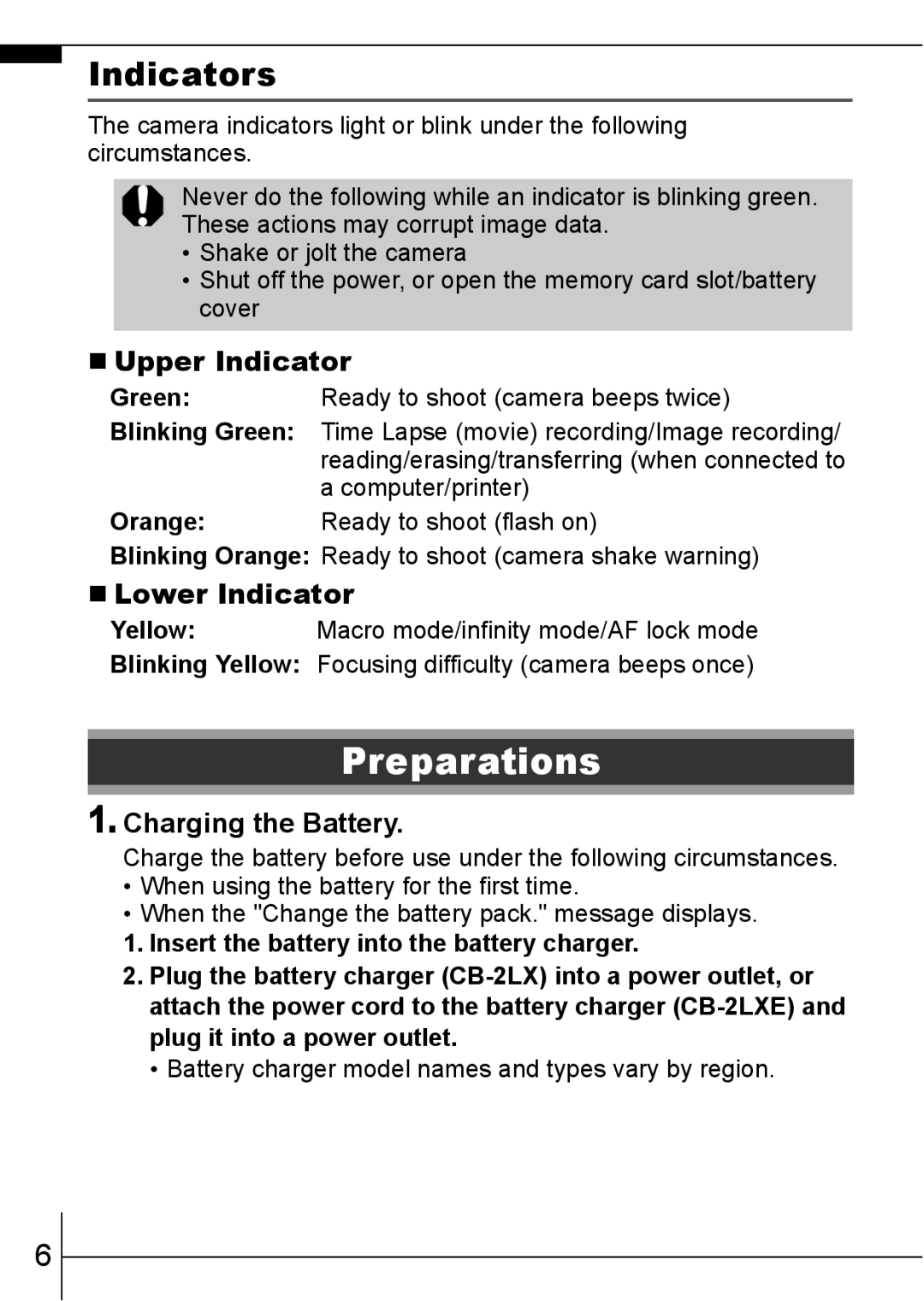 Canon 950IS manual Preparations, Indicators, „ Upper Indicator, „ Lower Indicator, Charging the Battery 