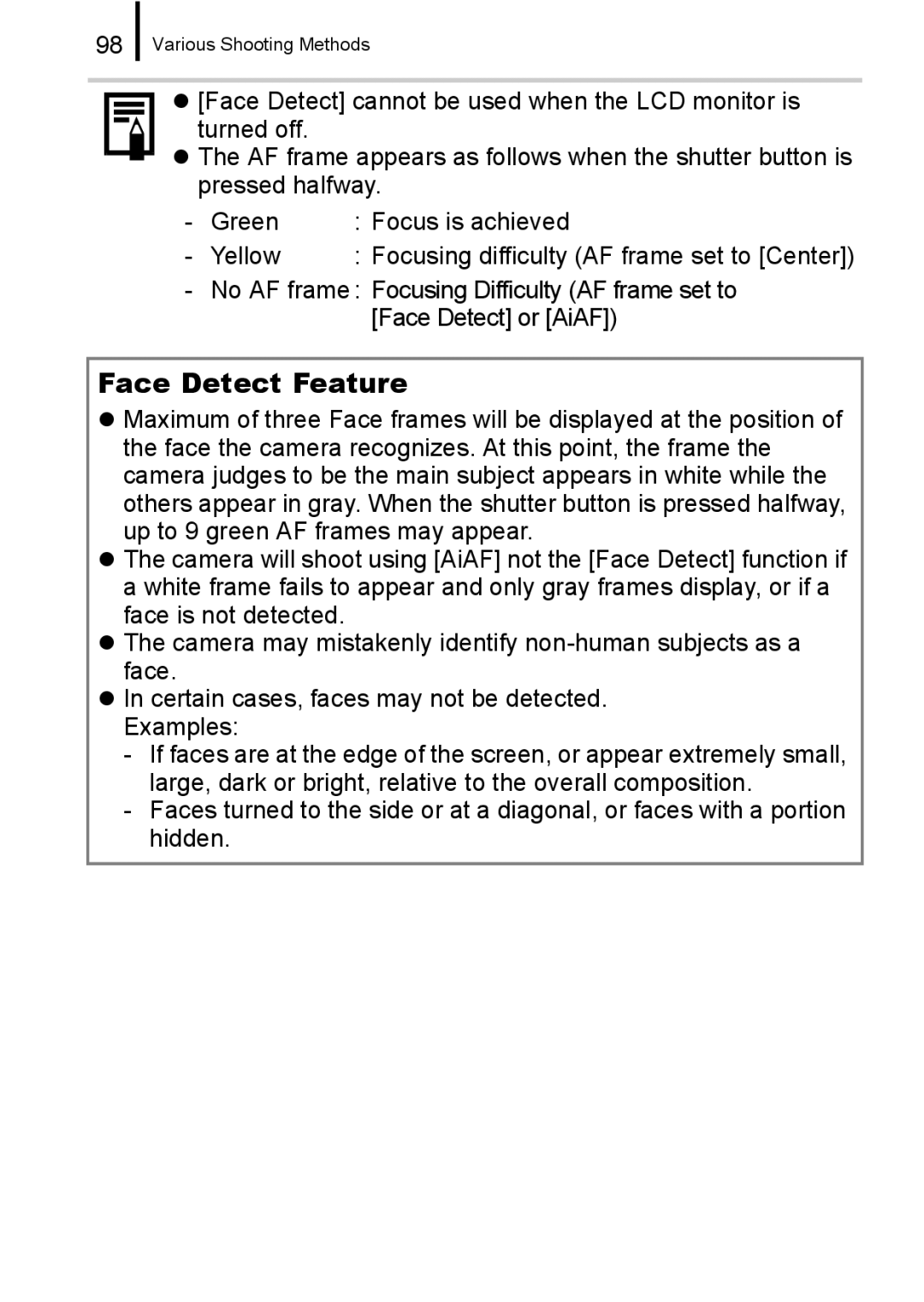 Canon 960 IS appendix Face Detect Feature 