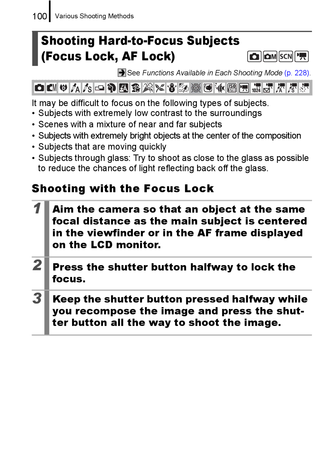 Canon 960 IS appendix Shooting Hard-to-Focus Subjects Focus Lock, AF Lock, Shooting with the Focus Lock 