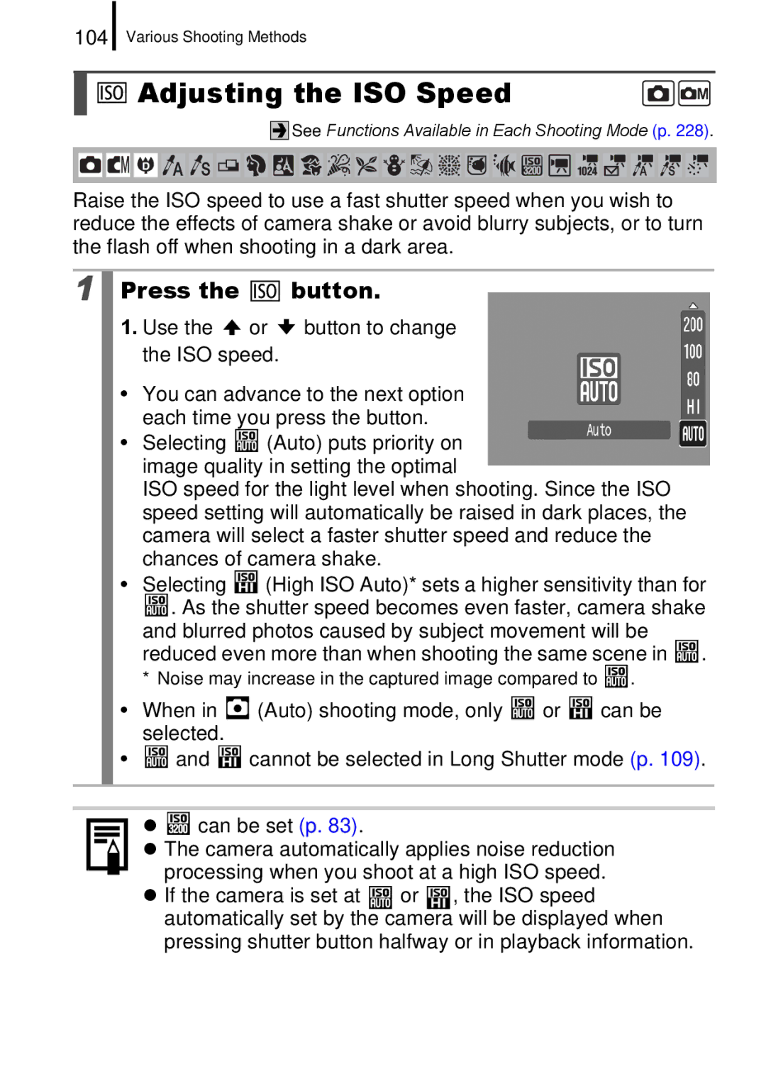 Canon 960 IS appendix Adjusting the ISO Speed, 104 