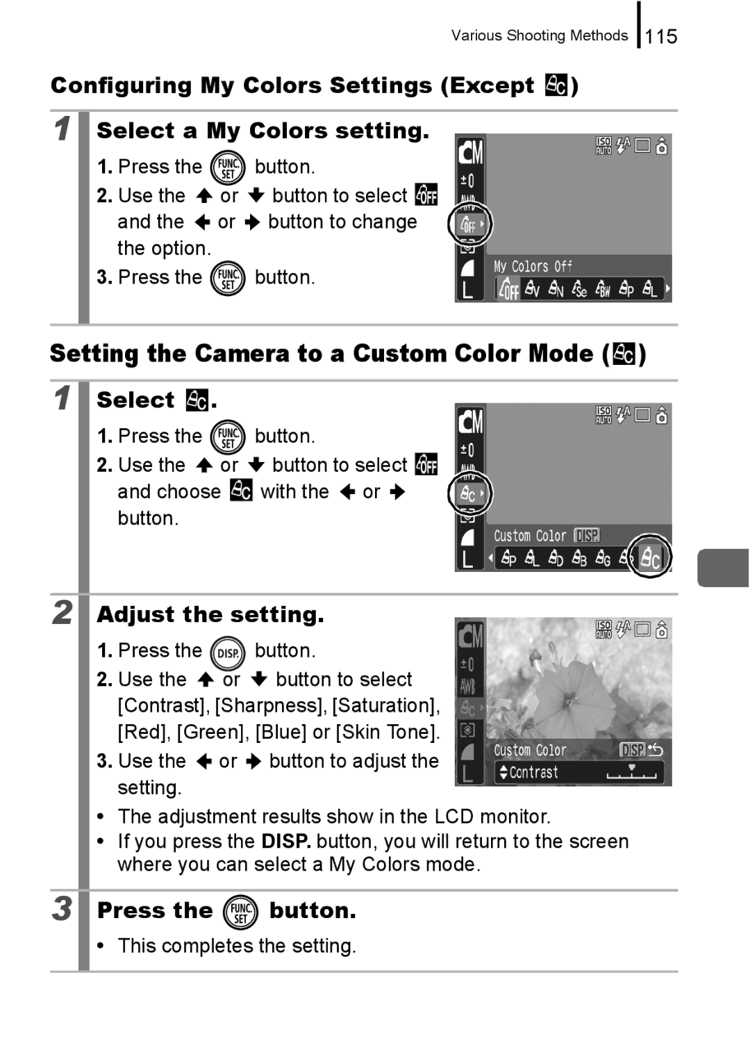 Canon 960 IS appendix Setting the Camera to a Custom Color Mode, 115, This completes the setting 