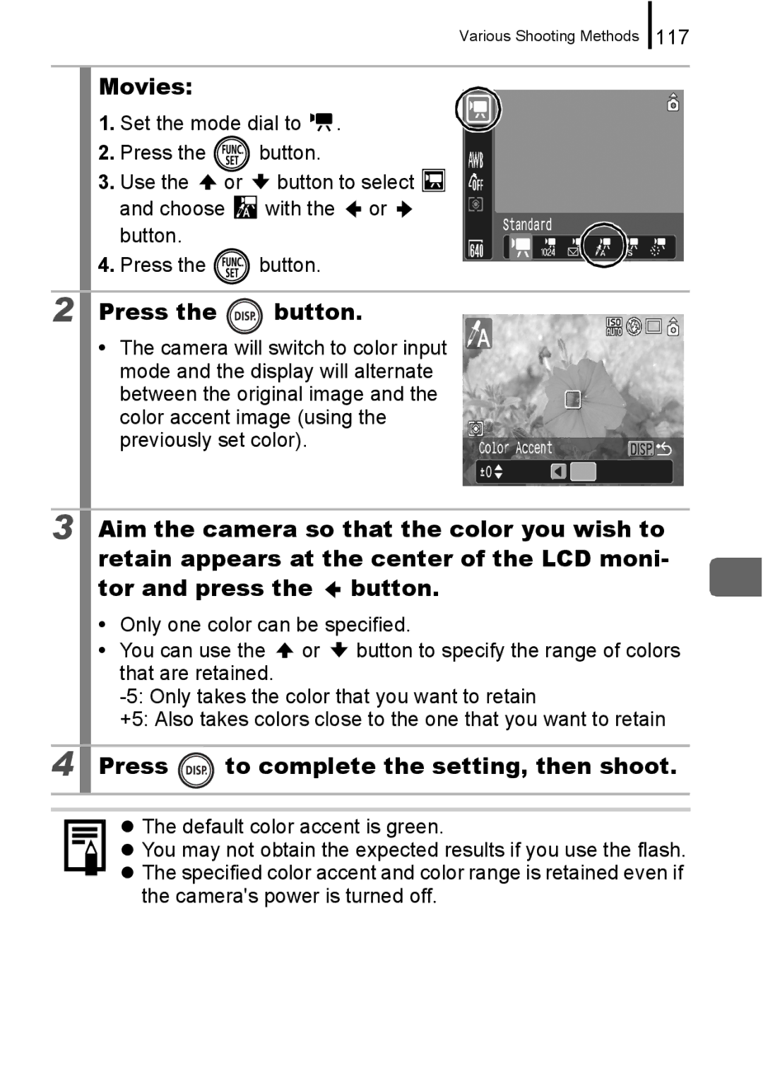 Canon 960 IS appendix Movies, Press to complete the setting, then shoot 