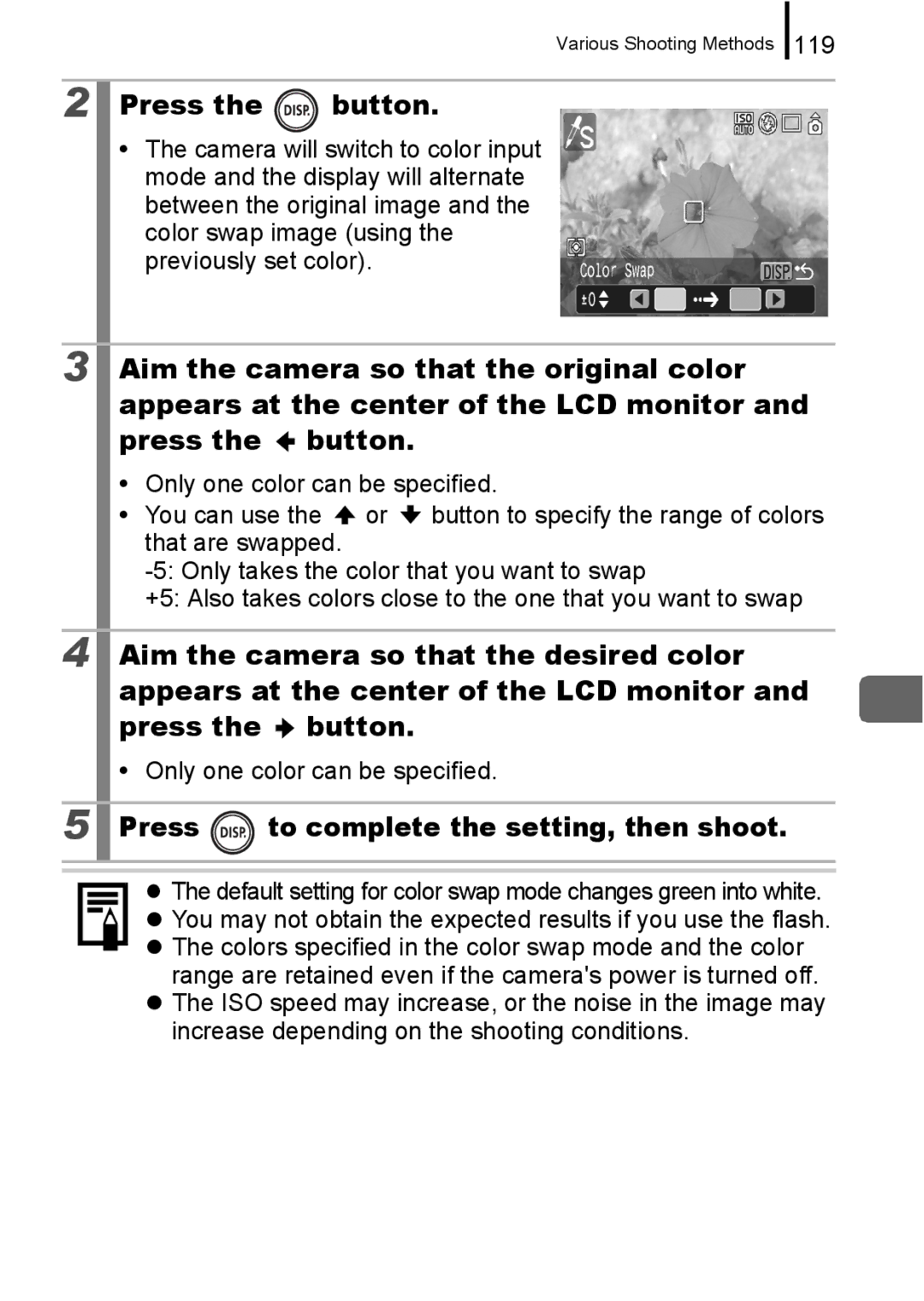 Canon 960 IS appendix 119, Only one color can be specified 