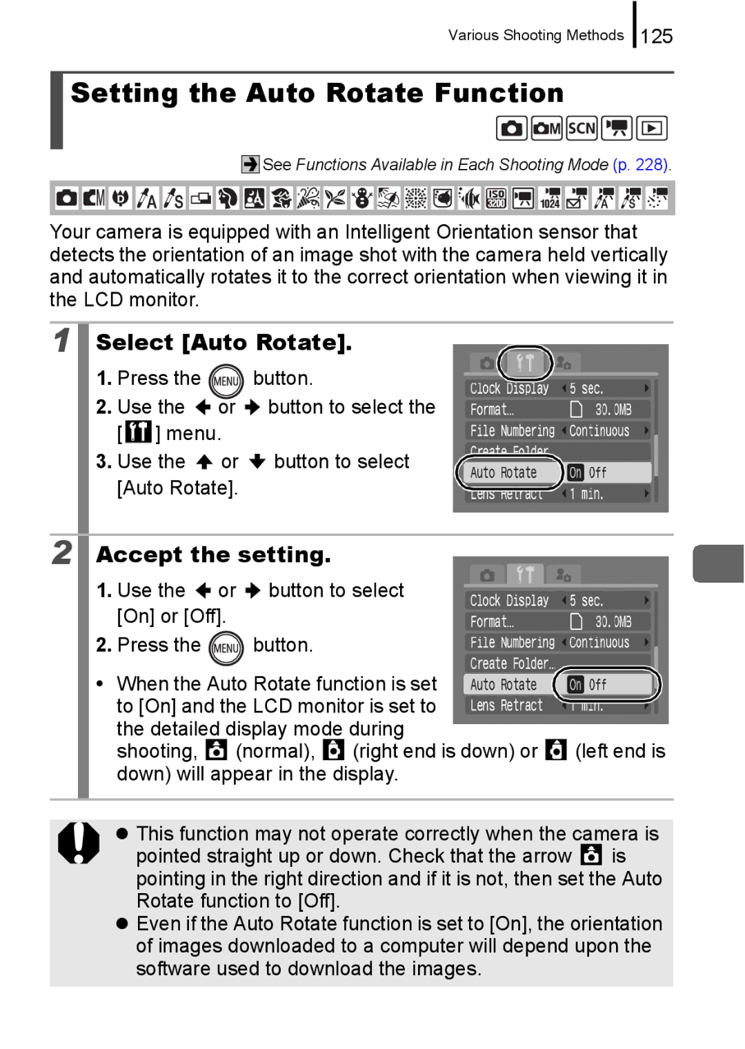 Canon 960 IS appendix Setting the Auto Rotate Function, Select Auto Rotate, 125 