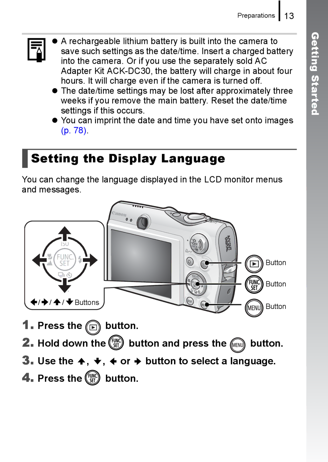 Canon 960 IS appendix Setting the Display Language 