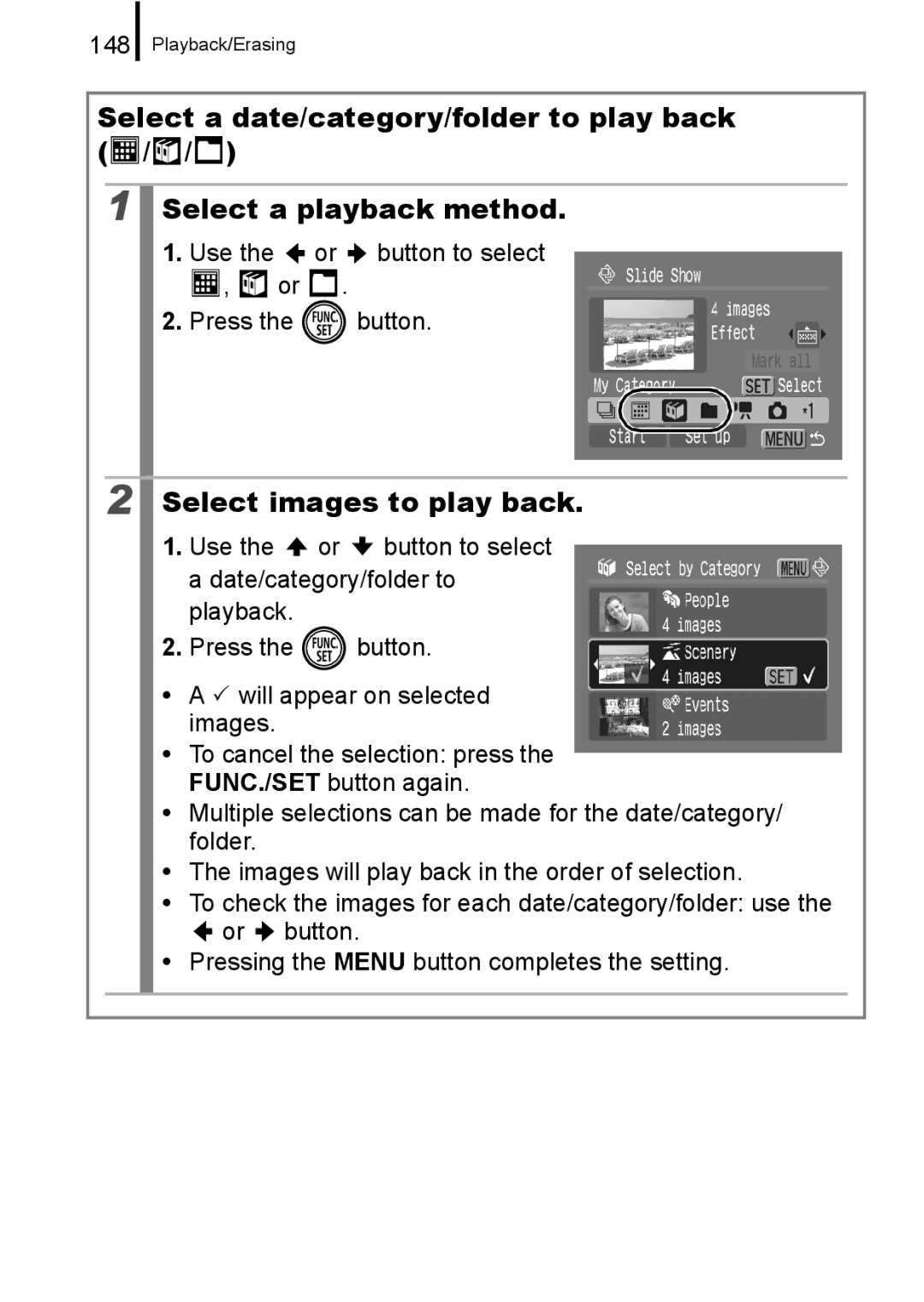 Canon 960 IS appendix Select images to play back, 148 