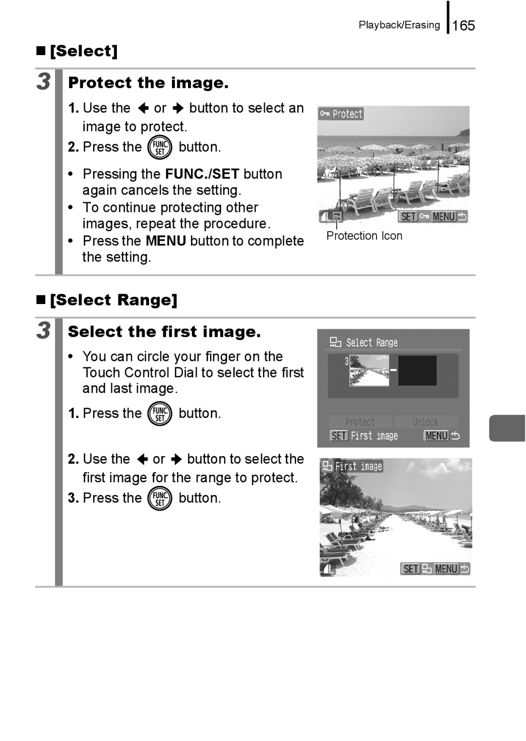 Canon 960 IS appendix „ Select Protect the image, 165, Press the Menu button to complete Setting 