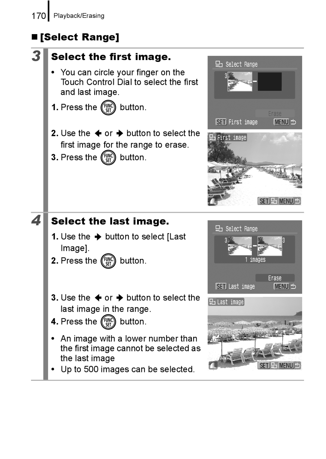 Canon 960 IS appendix „ Select Range Select the first image, 170 