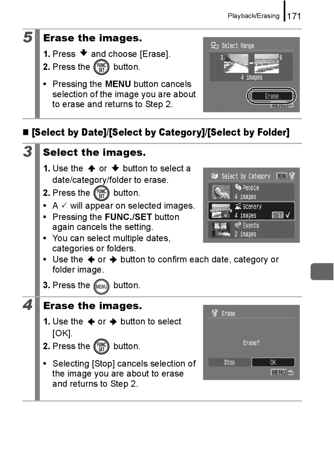 Canon 960 IS appendix Erase the images, 171 