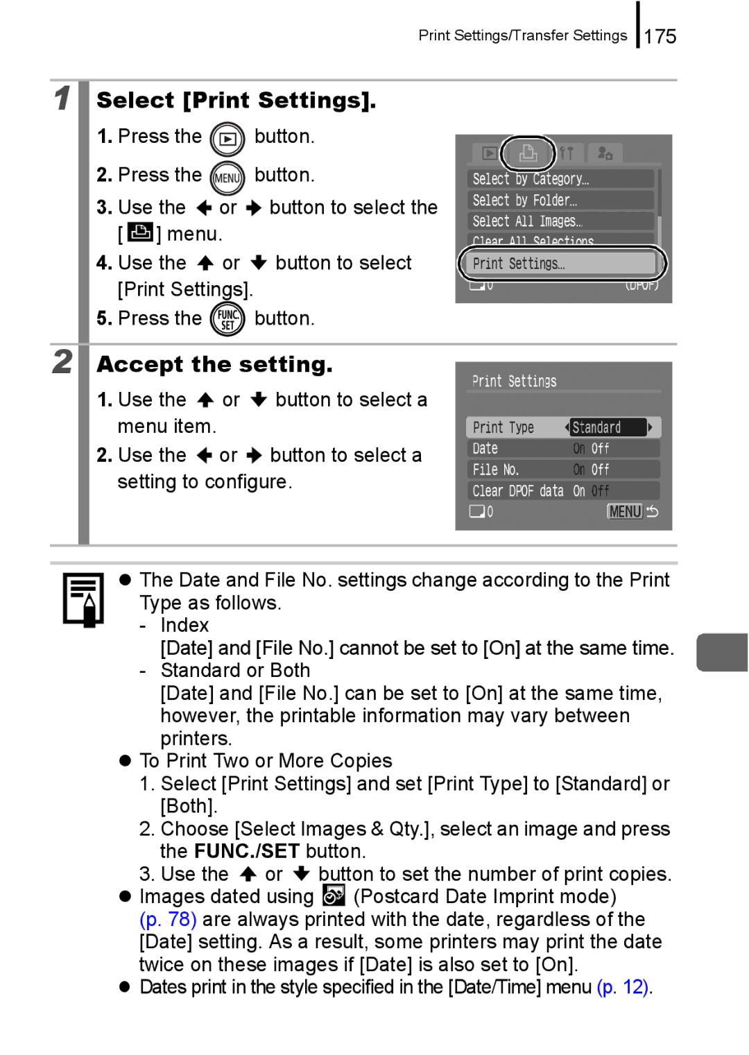 Canon 960 IS appendix Select Print Settings, 175 