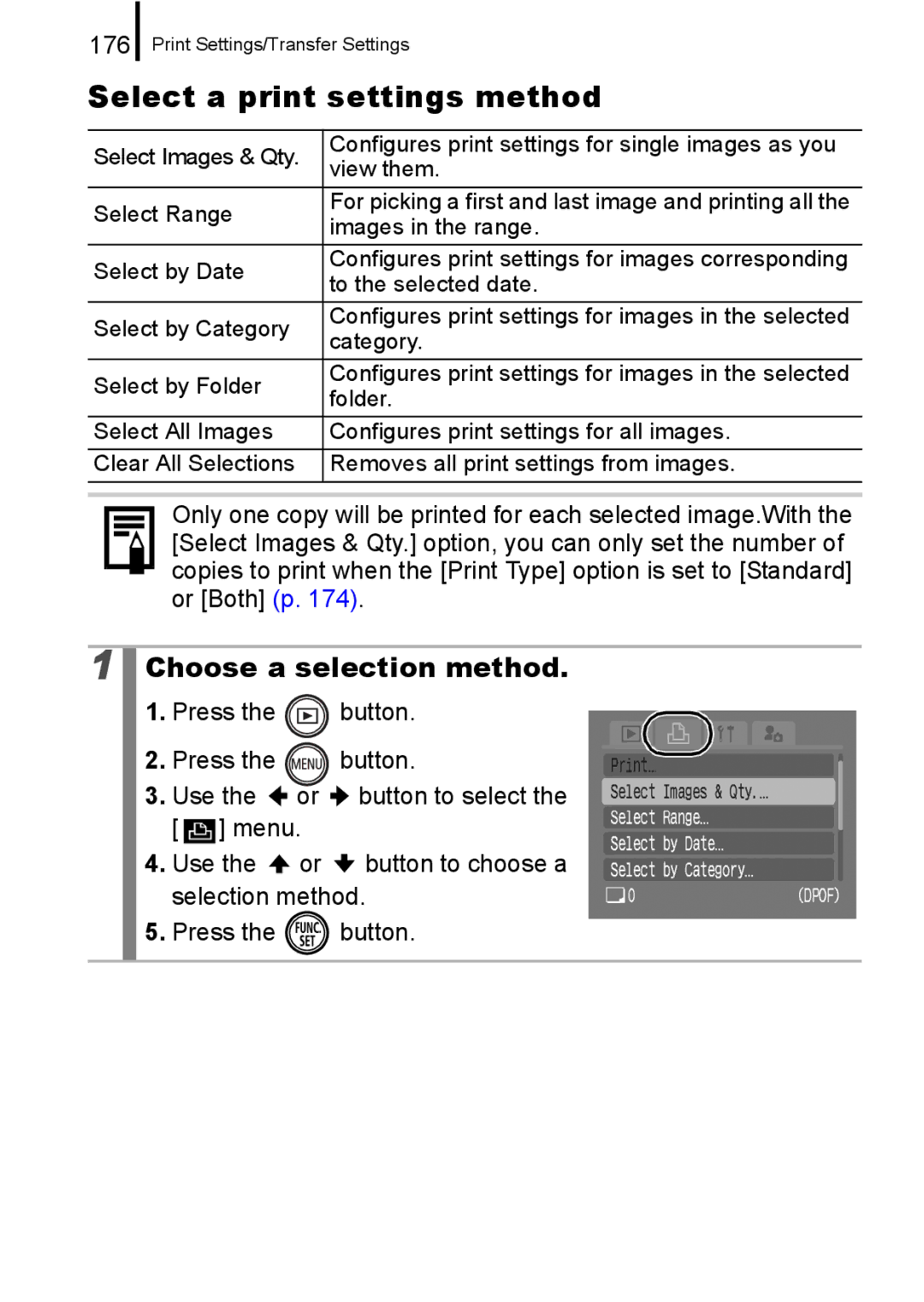 Canon 960 IS appendix Select a print settings method, 176 