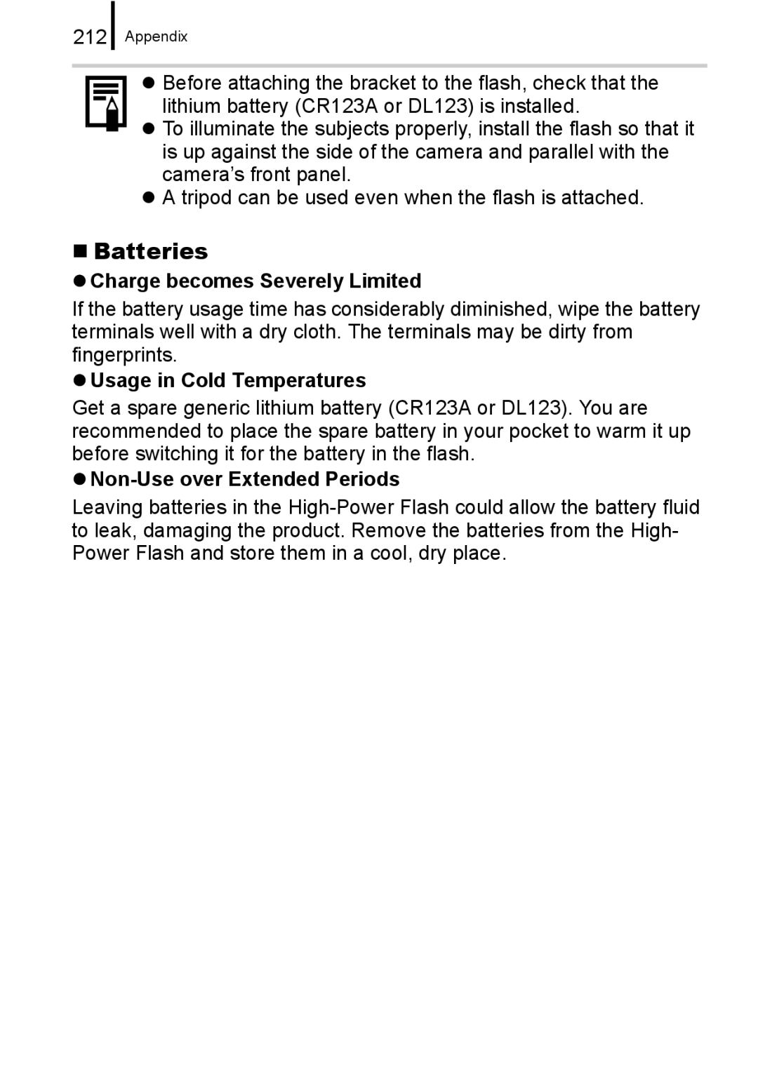 Canon 960 IS „ Batteries, 212, Charge becomes Severely Limited, Usage in Cold Temperatures, Non-Use over Extended Periods 