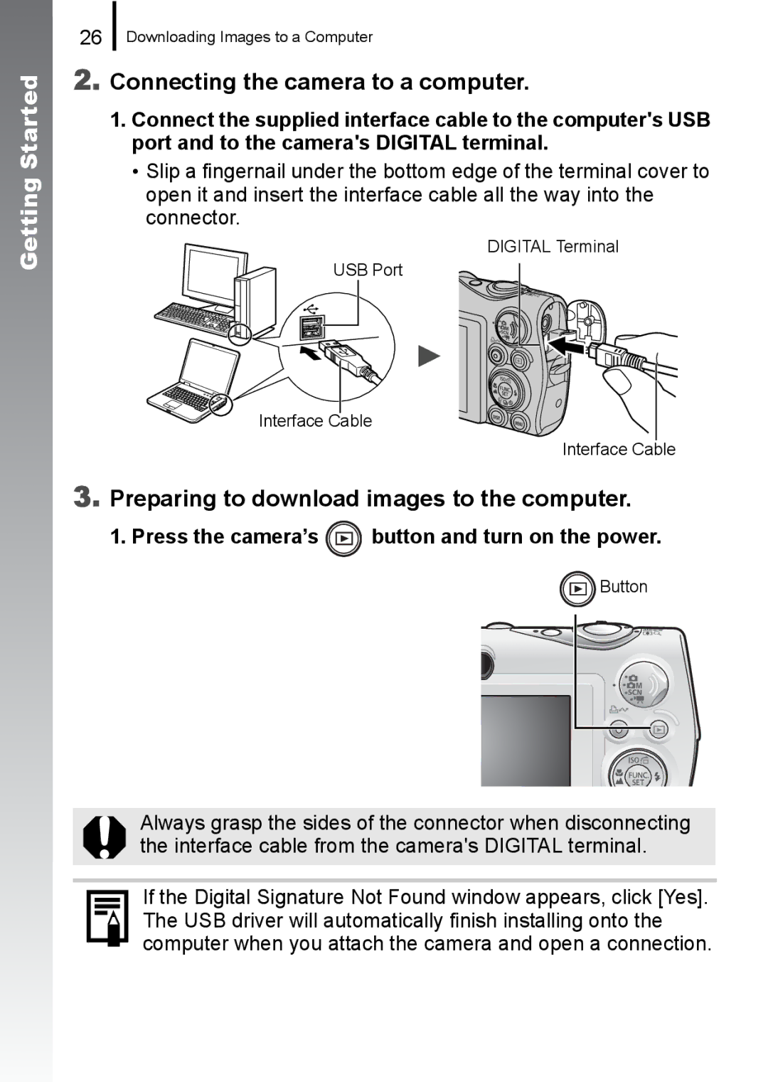 Canon 960 IS appendix Connecting the camera to a computer, Preparing to download images to the computer 