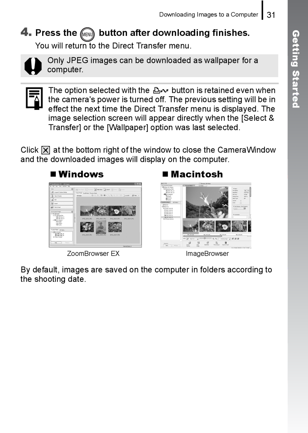 Canon 960 IS appendix Press the button after downloading finishes, „ Macintosh 