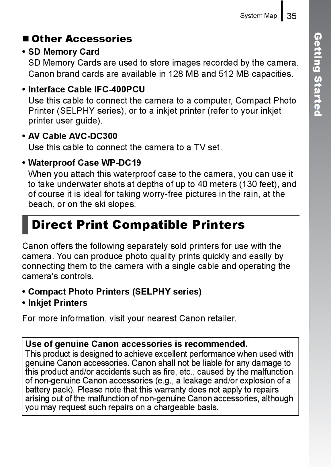 Canon 960 IS appendix Direct Print Compatible Printers, „ Other Accessories 