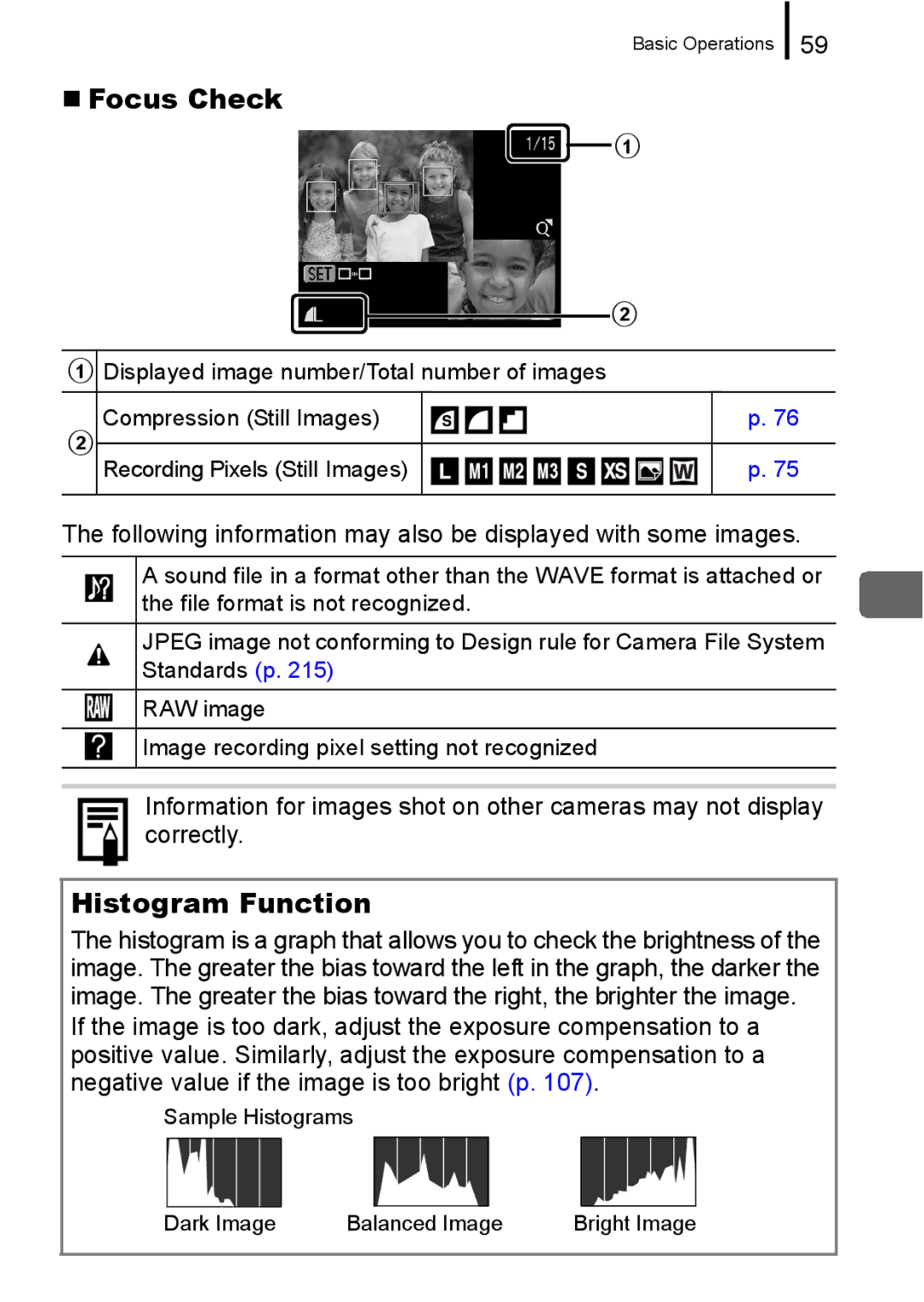 Canon 960 IS appendix „ Focus Check, Histogram Function 