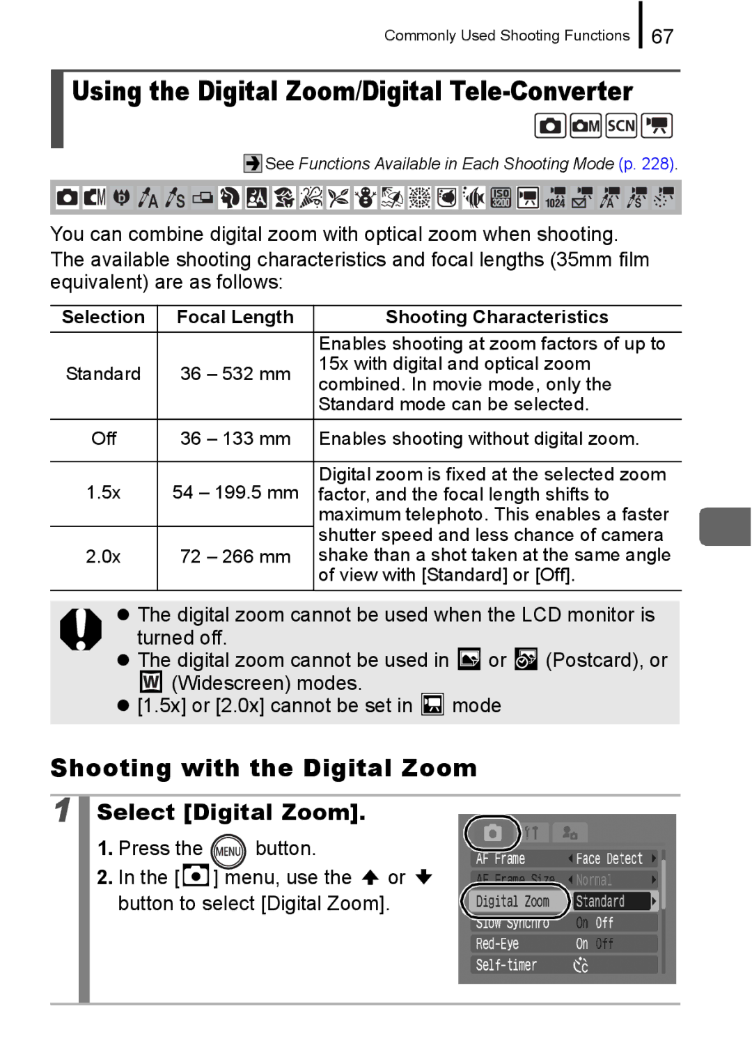 Canon 960 IS appendix Using the Digital Zoom/Digital Tele-Converter, Shooting with the Digital Zoom, Select Digital Zoom 