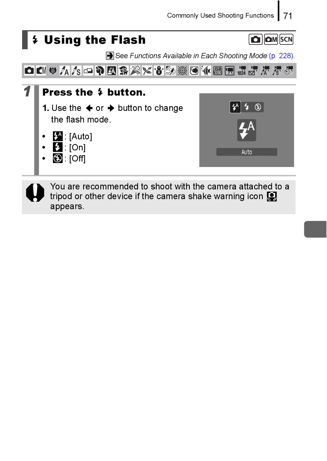 Canon 960 IS appendix Using the Flash, Press the button 