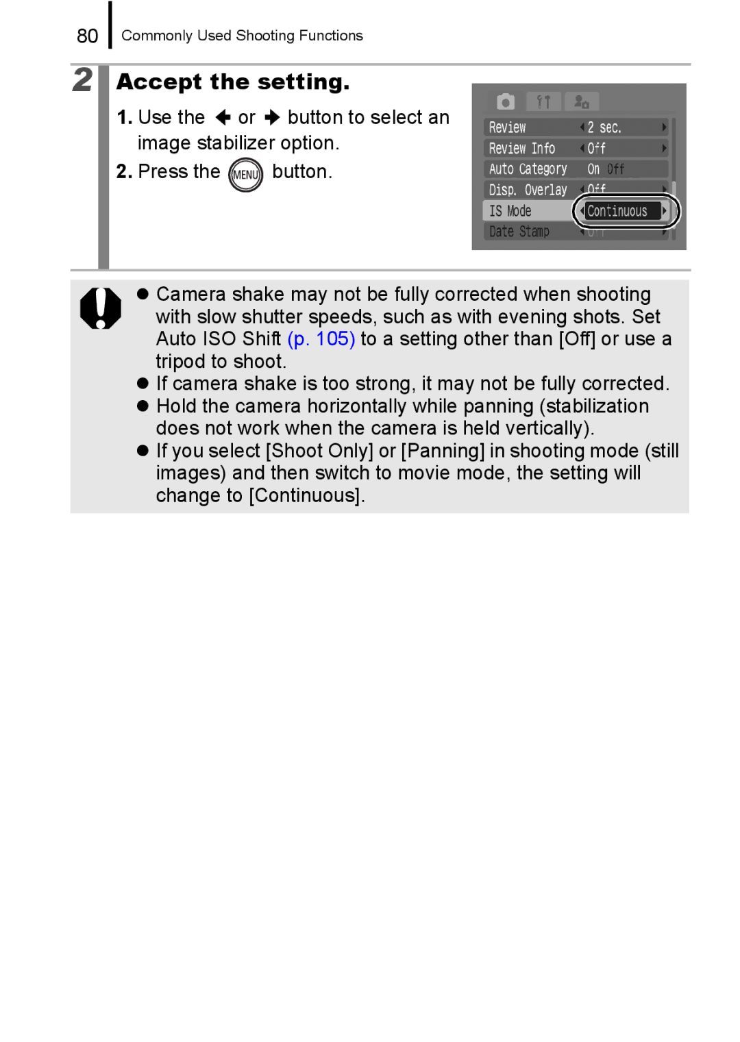 Canon 960 IS appendix Accept the setting 