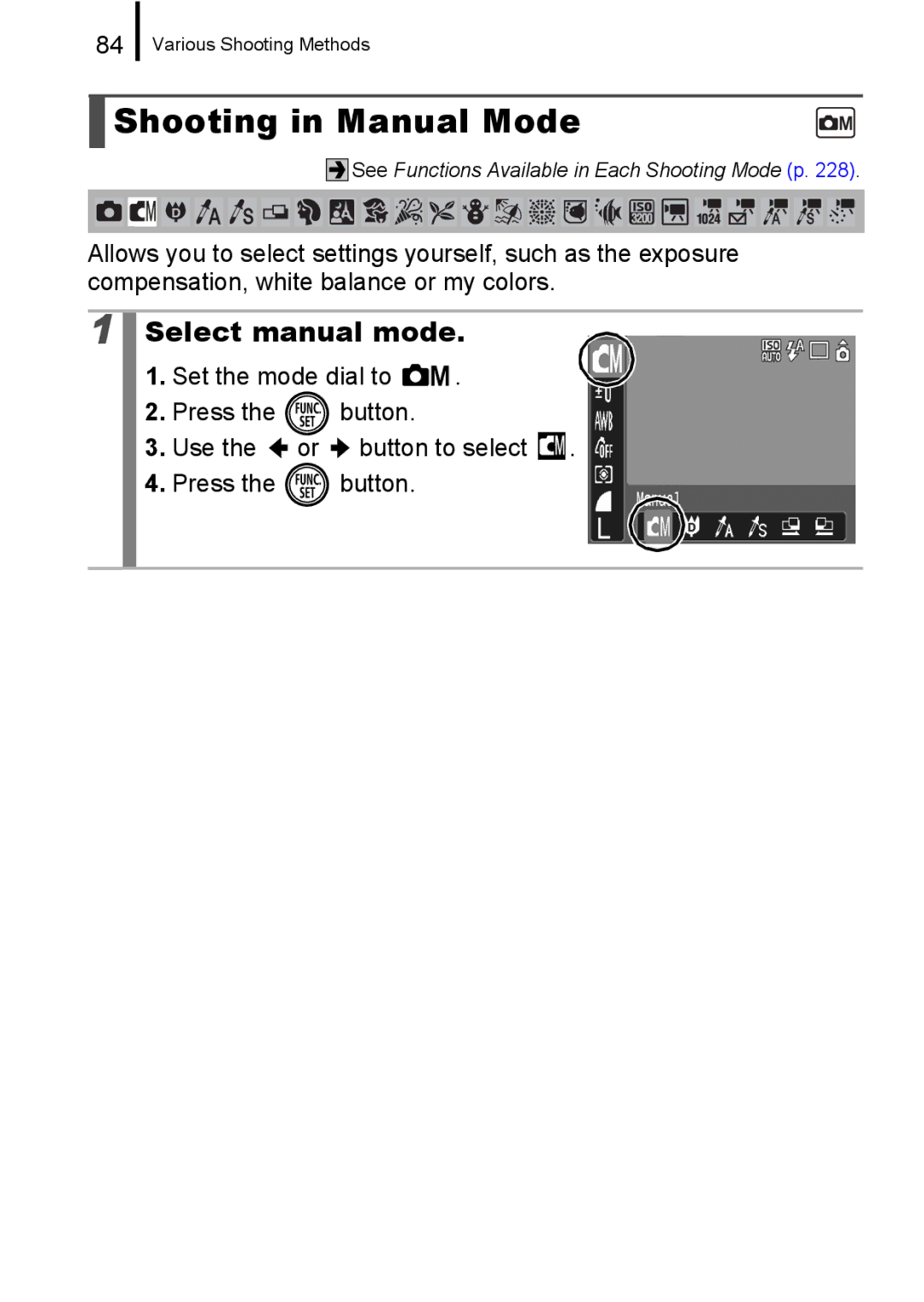 Canon 960 IS appendix Shooting in Manual Mode, Select manual mode 