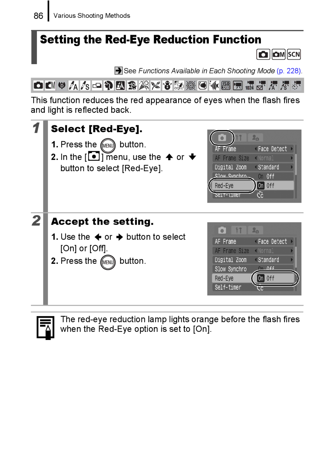 Canon 960 IS appendix Setting the Red-Eye Reduction Function, Select Red-Eye 