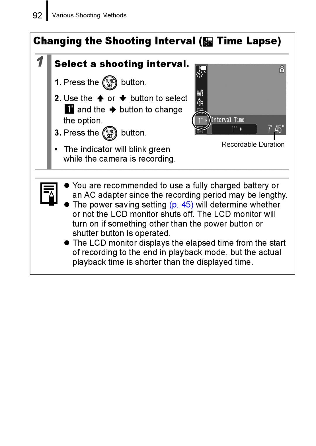 Canon 960 IS appendix Changing the Shooting Interval Time Lapse, Select a shooting interval 