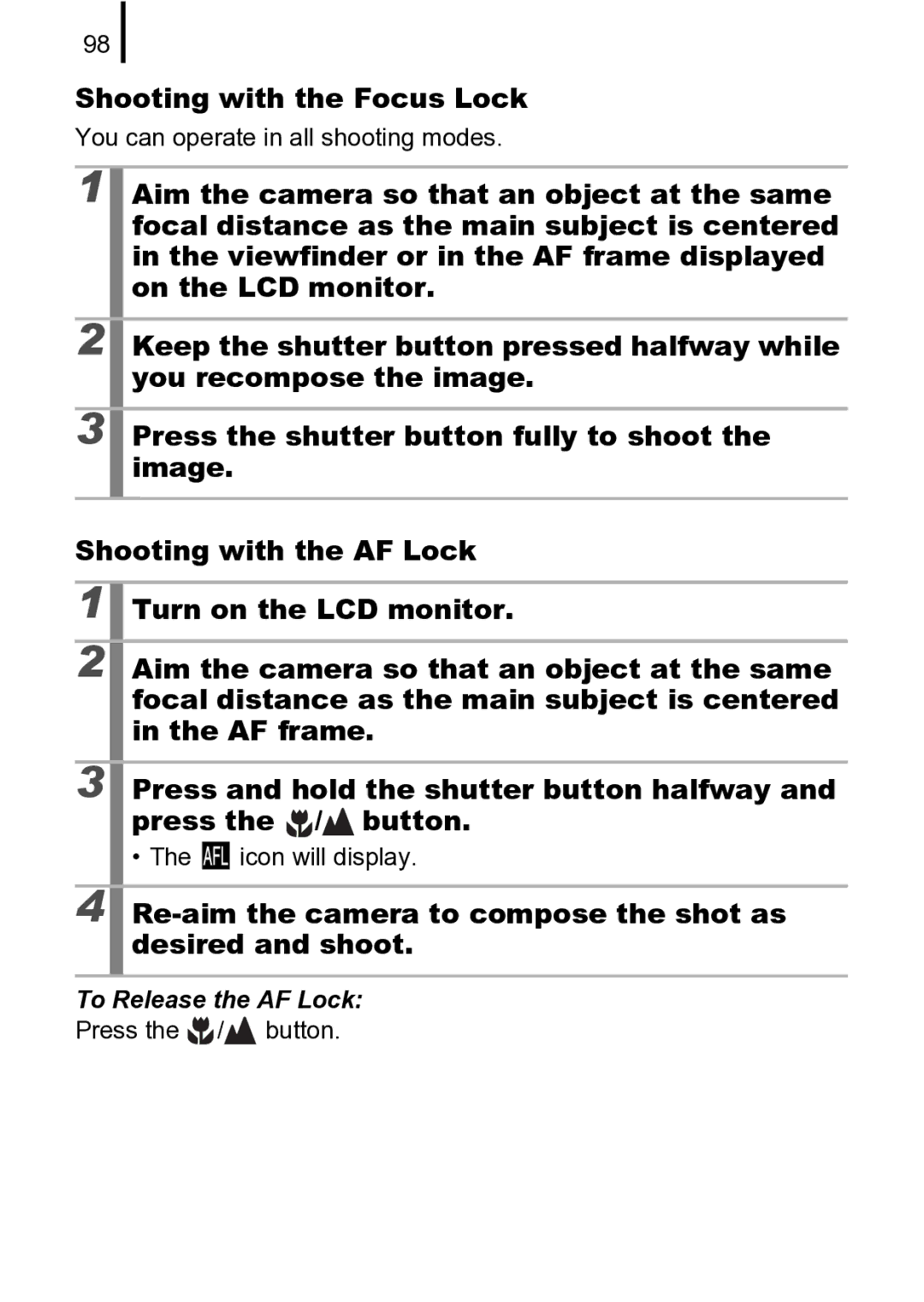 Canon 970 IS manual Shooting with the Focus Lock, Aim the camera so that an object at the same, On the LCD monitor, Image 